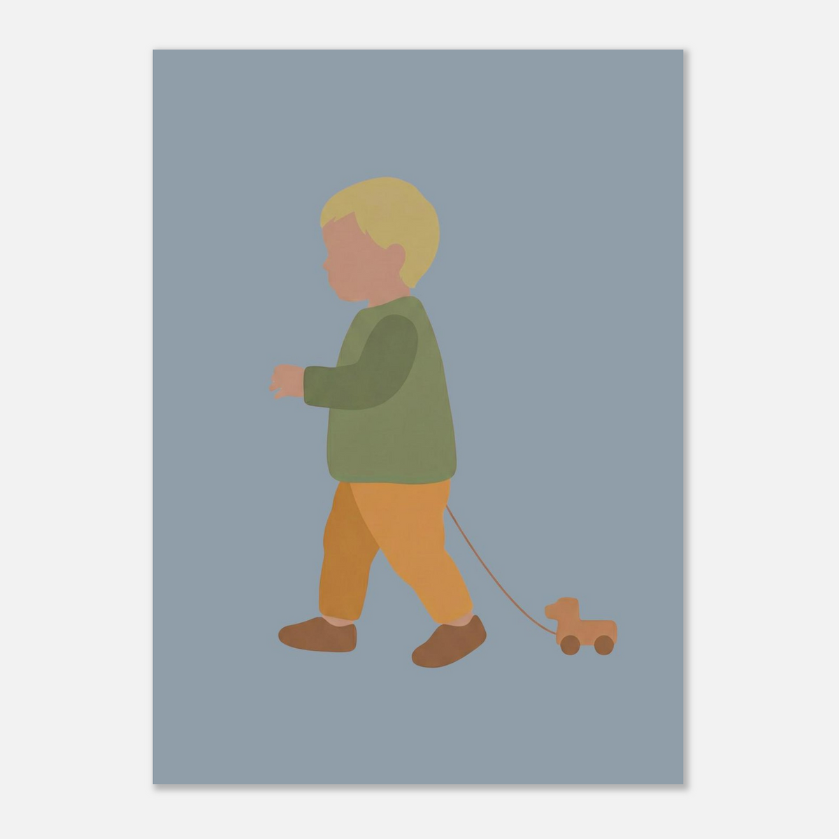 Kunstdruck „Der kleine Weggefährte“: kleiner Junge in Erd- und Olivgrüntönen, 13x18 cm