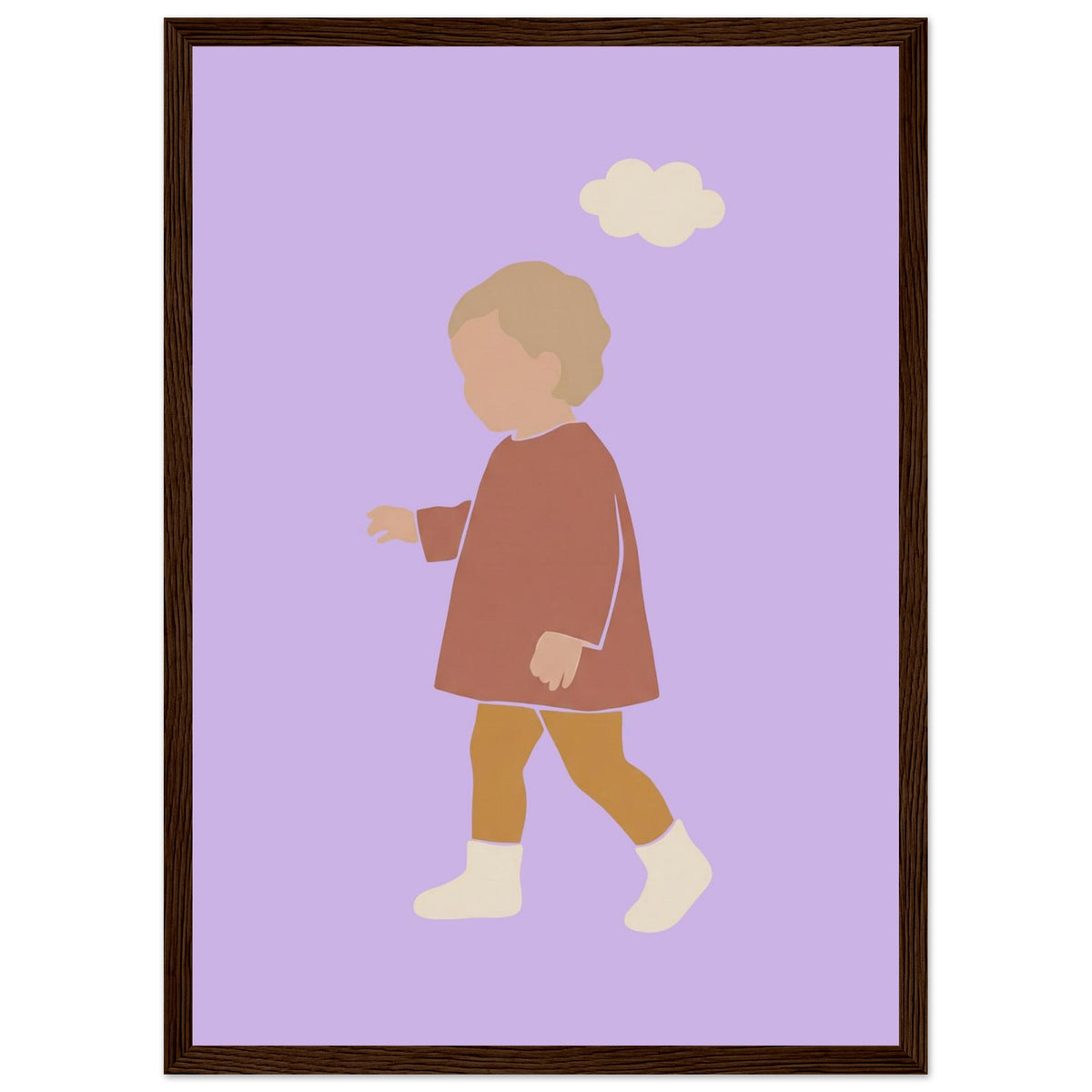 Kinderposter „Kleiner Träumer“ im minimalistischen Scandi-Look, dunkler Holzrahmen, A3 (29.7 x 42 cm)