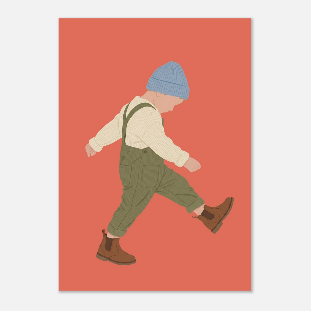 Kinderposter „Der Sturrkopf“: Kleinkind in Erdtönen auf blauem Hintergrund, A2 (42 x 59.4 cm)