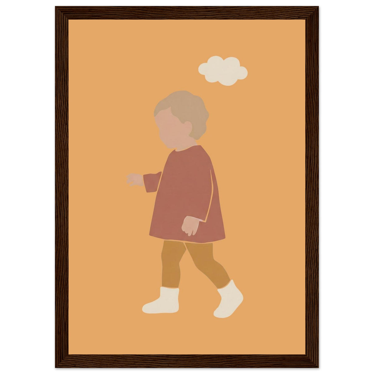 Kinderposter „Kleiner Träumer“ im minimalistischen Scandi-Look, dunkler Holzrahmen, 21x29.7 cm