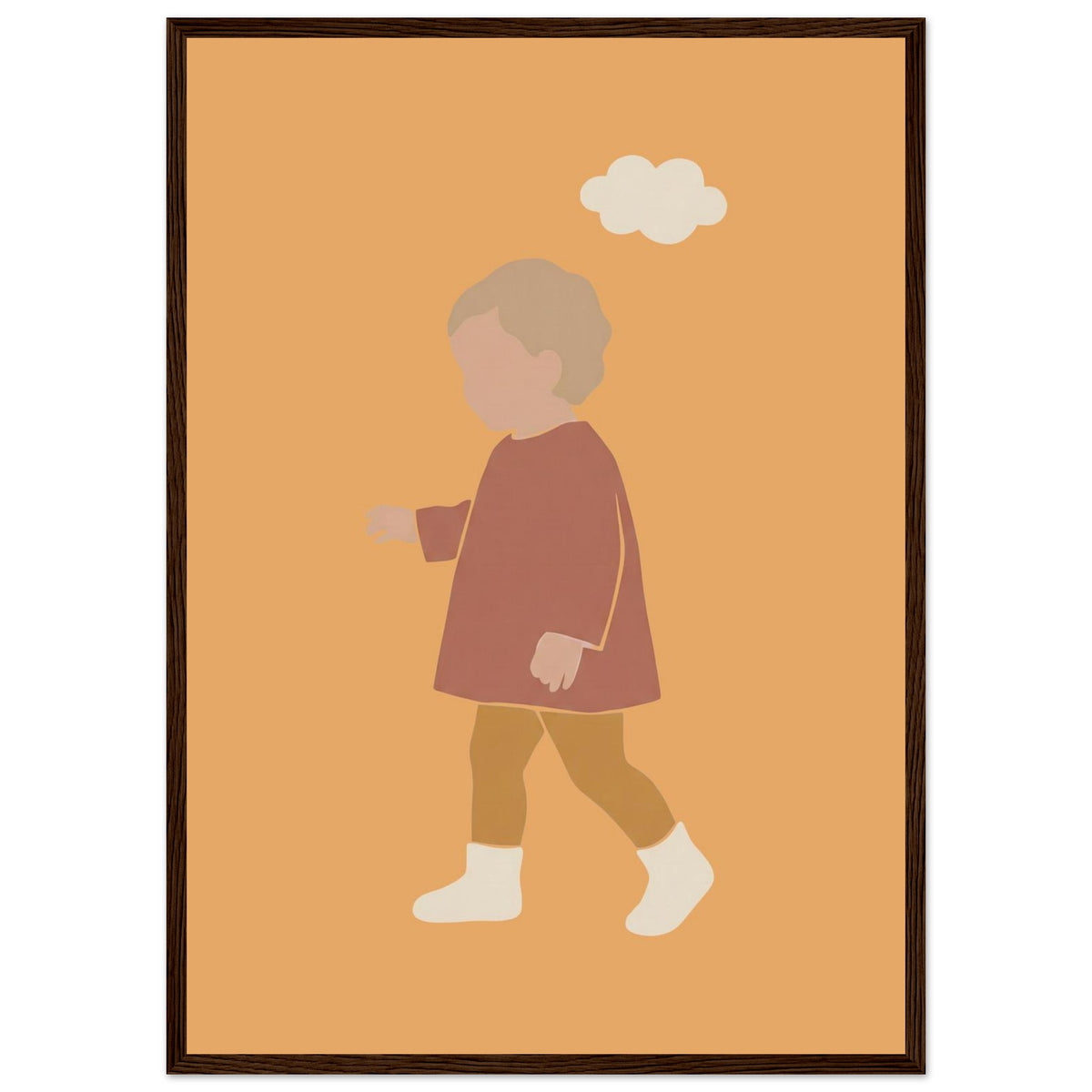 Kinderposter „Kleiner Träumer“ im minimalistischen Scandi-Look, dunkler Holzrahmen, A2 (42 x 59.4 cm)