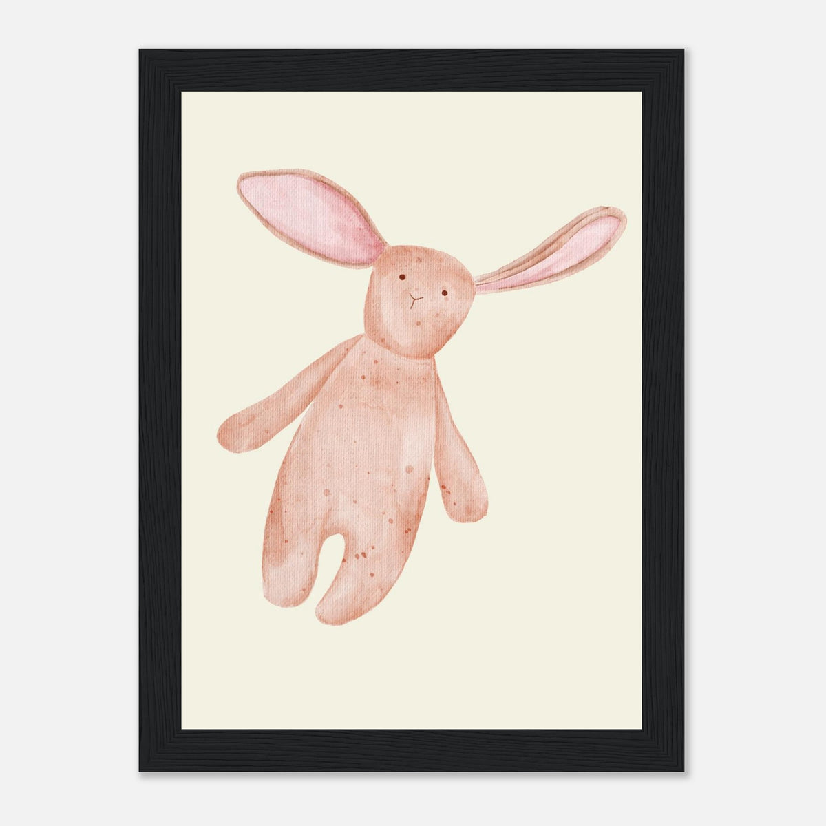Aquarell-Hase in Dusty Pink und Terrakotta fürs Kinderzimmer, schwarzer Rahmen, 13x18 cm