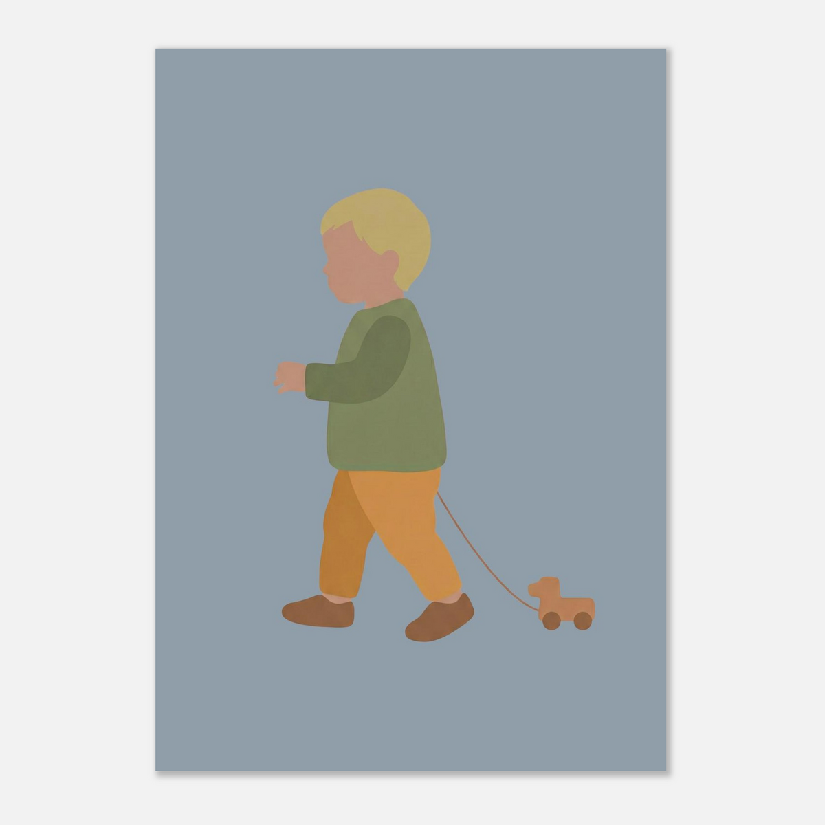 Kunstdruck „Der kleine Weggefährte“: kleiner Junge in Erd- und Olivgrüntönen, A2 (42 x 59.4 cm)