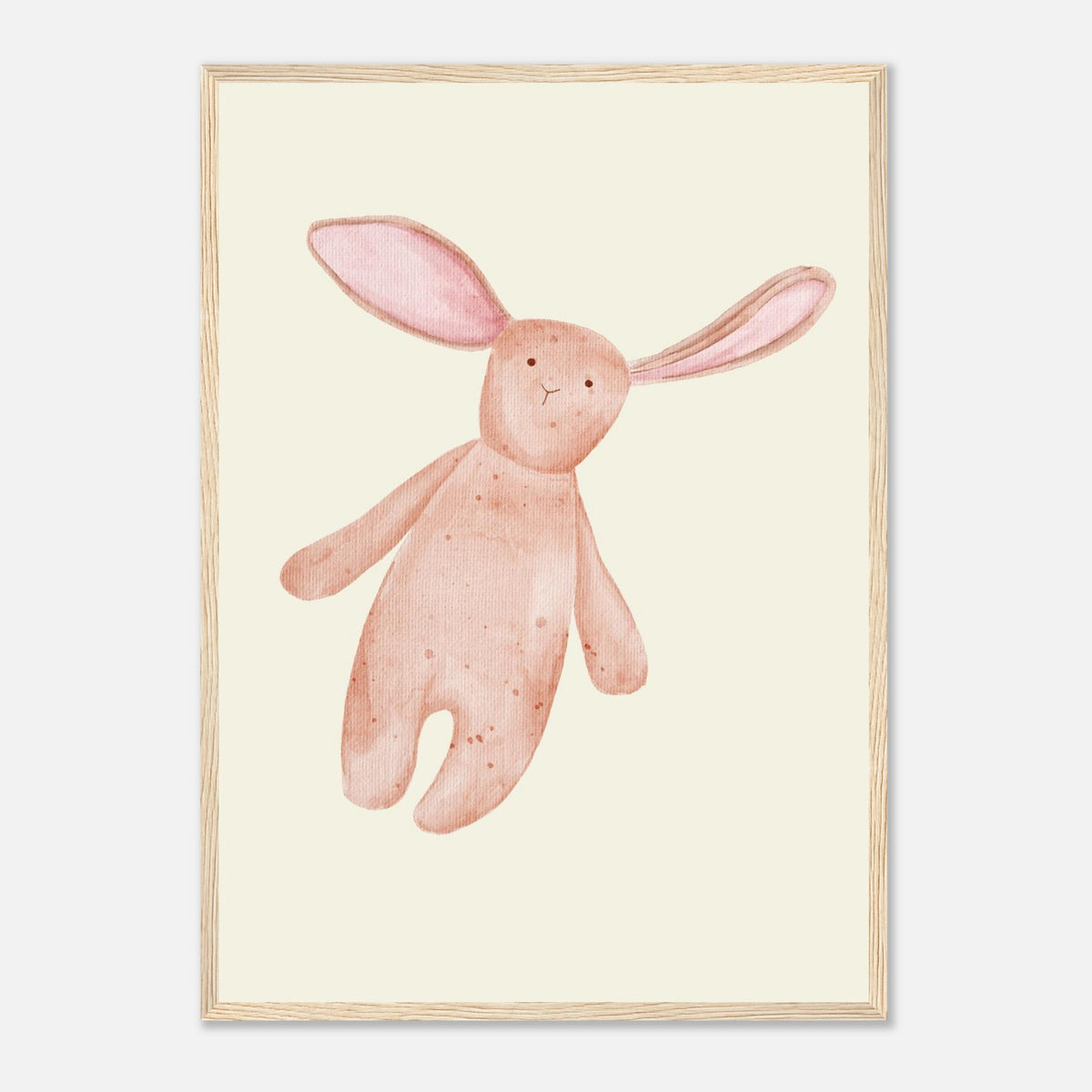 Aquarell-Hase in Dusty Pink und Terrakotta fürs Kinderzimmer, Holzrahmen, A2 (42 x 59.4 cm)