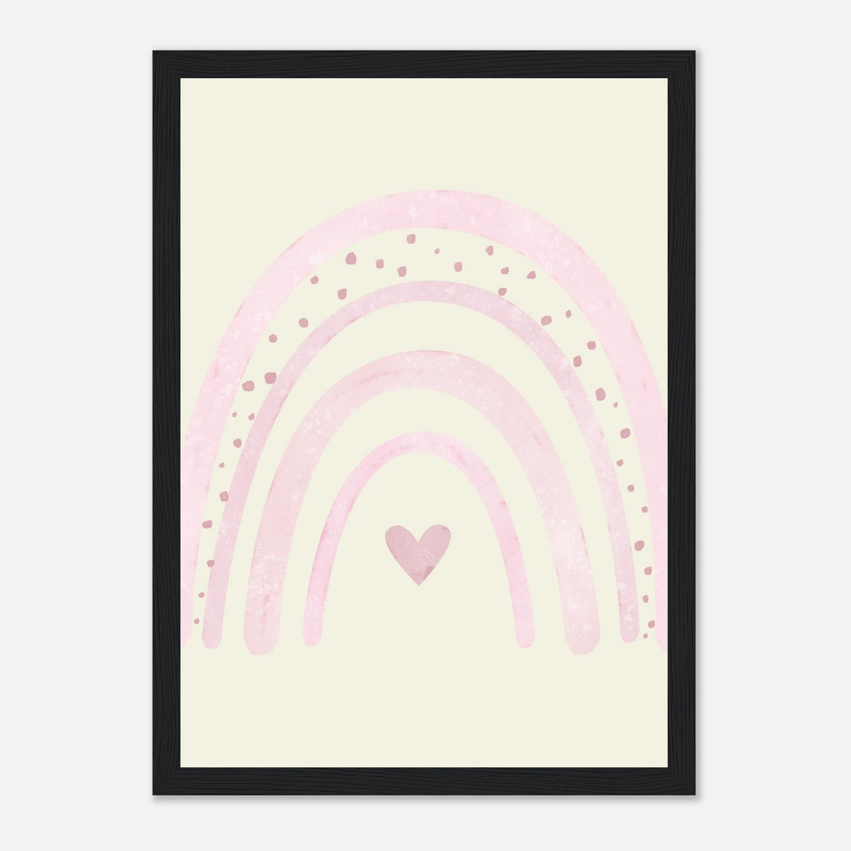 Minimalistischer Regenbogen-Kunstdruck in sanften Blautönen, schwarzer Rahmen, 21x29.7 cm