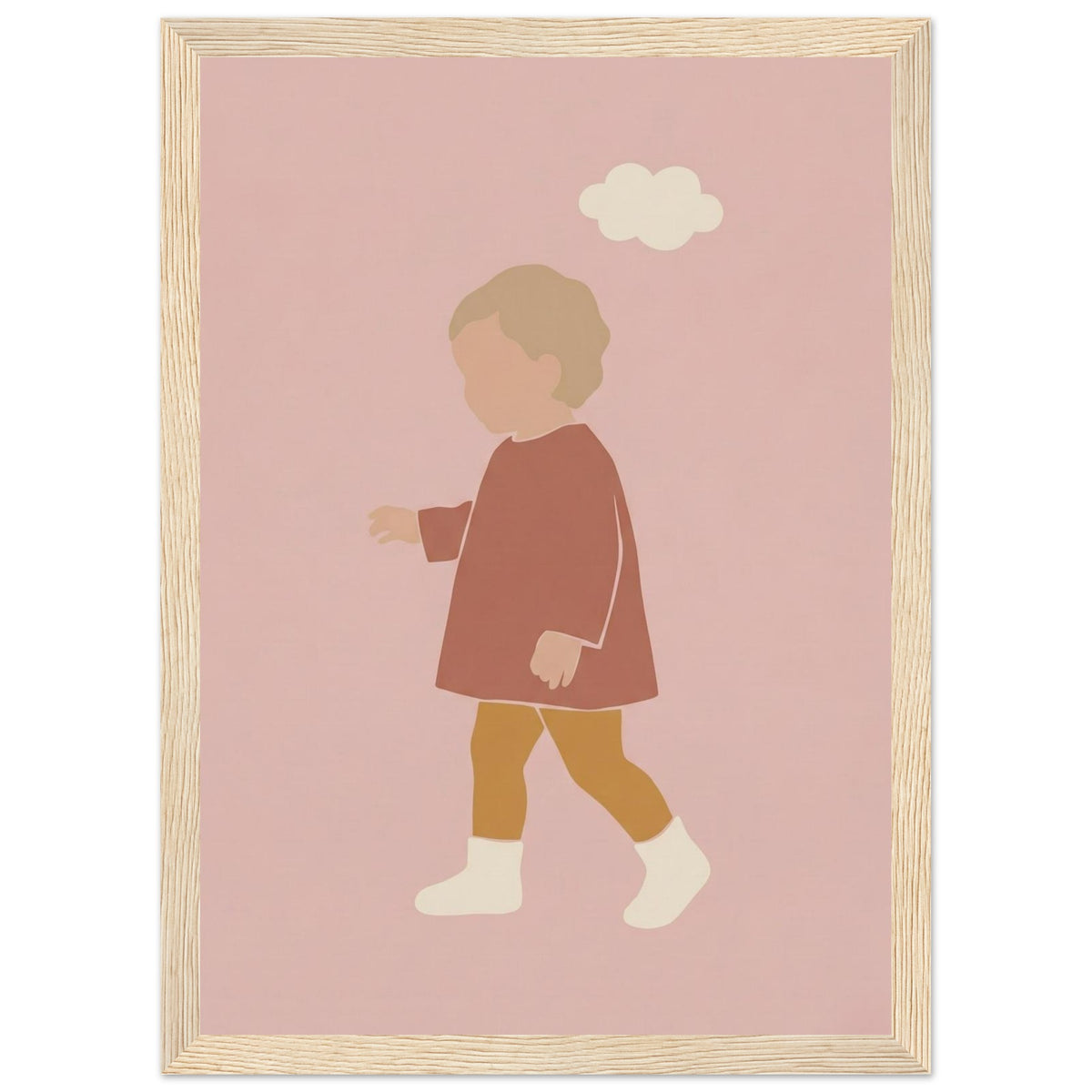 Kinderposter „Kleiner Träumer“ im minimalistischen Scandi-Look, Holzrahmen, 21x29.7 cm