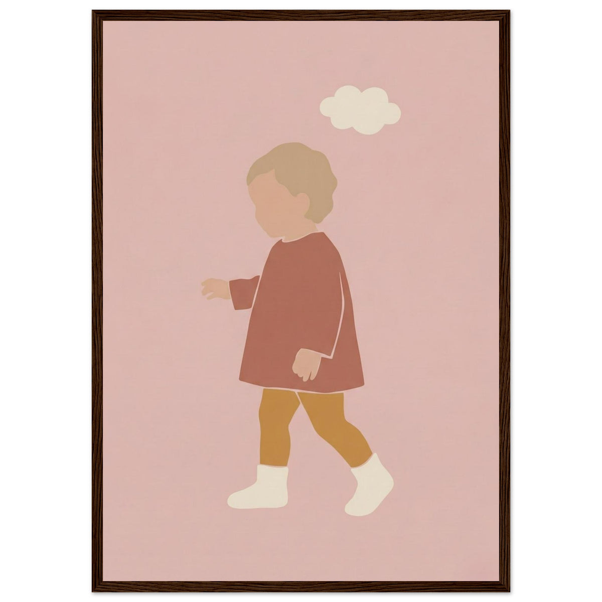Kinderposter „Kleiner Träumer“ im minimalistischen Scandi-Look, dunkler Holzrahmen, A2 (42 x 59.4 cm)