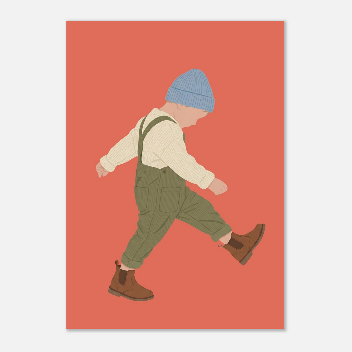 Kinderposter „Der Sturrkopf“: Kleinkind in Erdtönen auf blauem Hintergrund, A3 (29.7 x 42 cm)