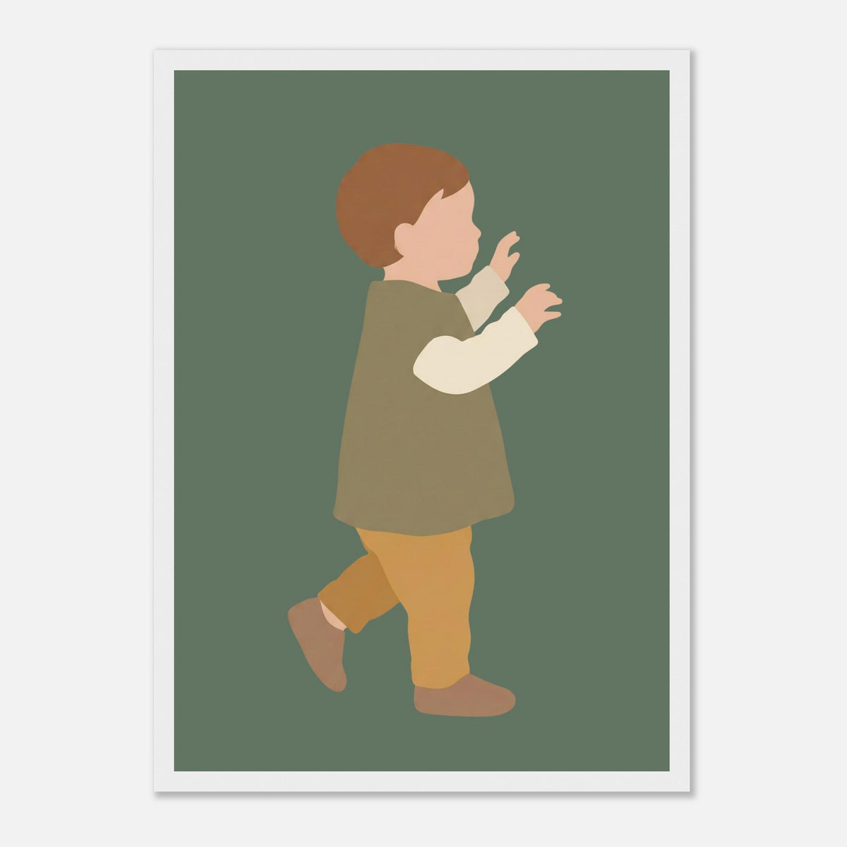 Kinderposter „Erste Schritte“: Kleinkind in Scandi-Erdtönen, weißer Rahmen, A3 (29.7 x 42 cm)