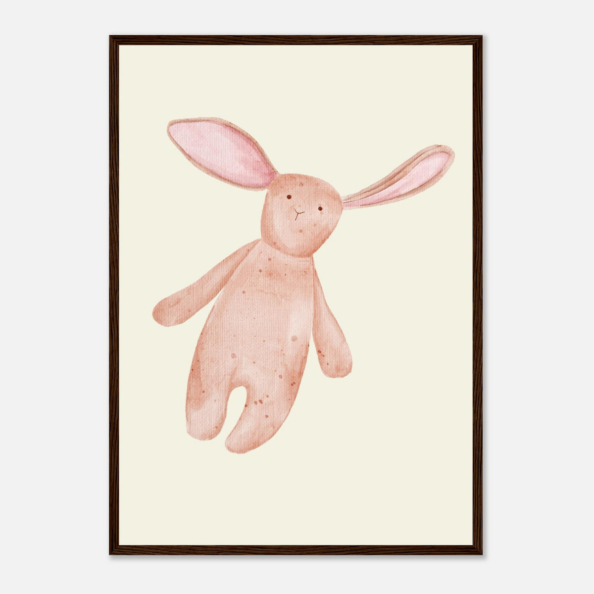 Aquarell-Hase in Dusty Pink und Terrakotta fürs Kinderzimmer, dunkler Holzrahmen, A2 (42 x 59.4 cm)