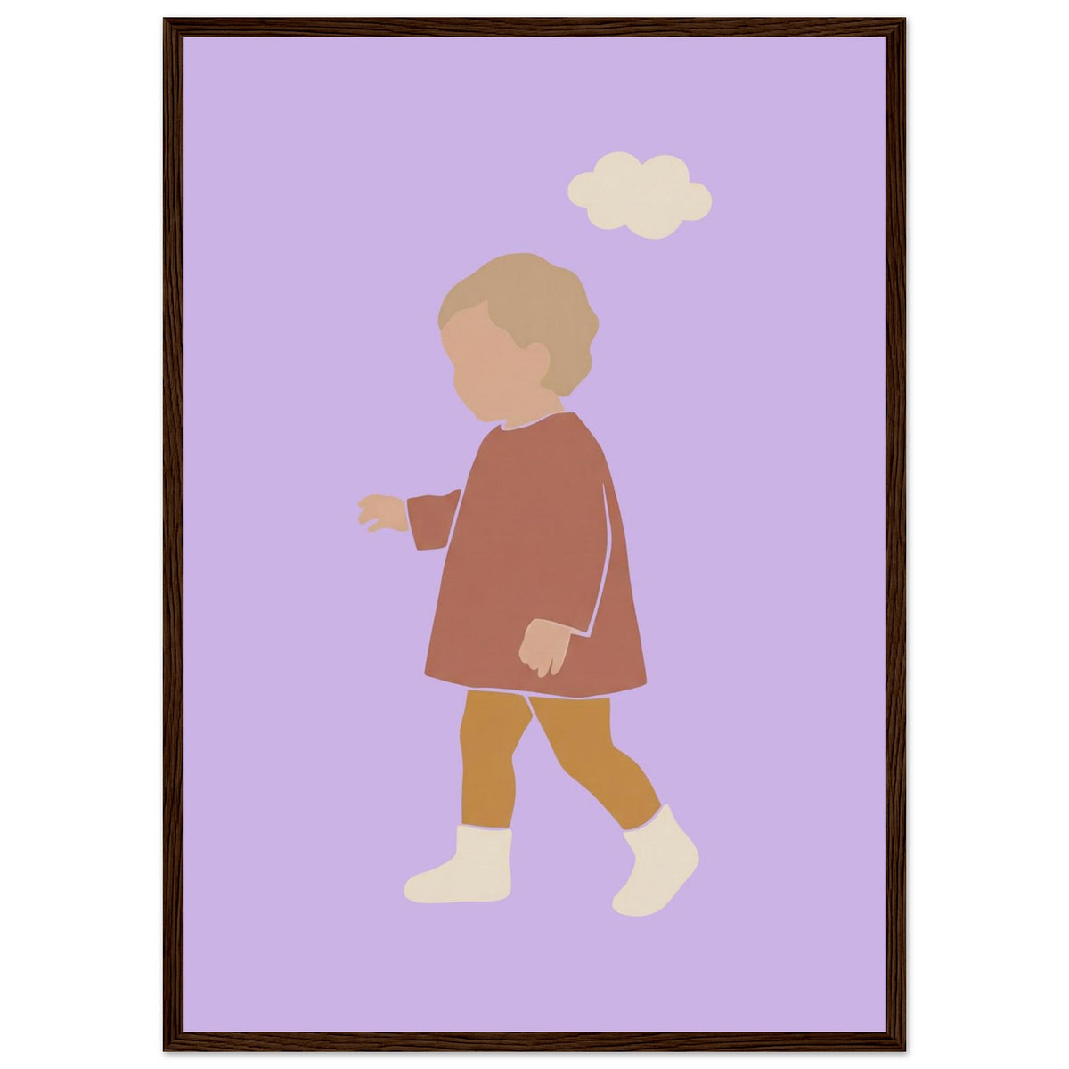 Kinderposter „Kleiner Träumer“ im minimalistischen Scandi-Look, dunkler Holzrahmen, A2 (42 x 59.4 cm)