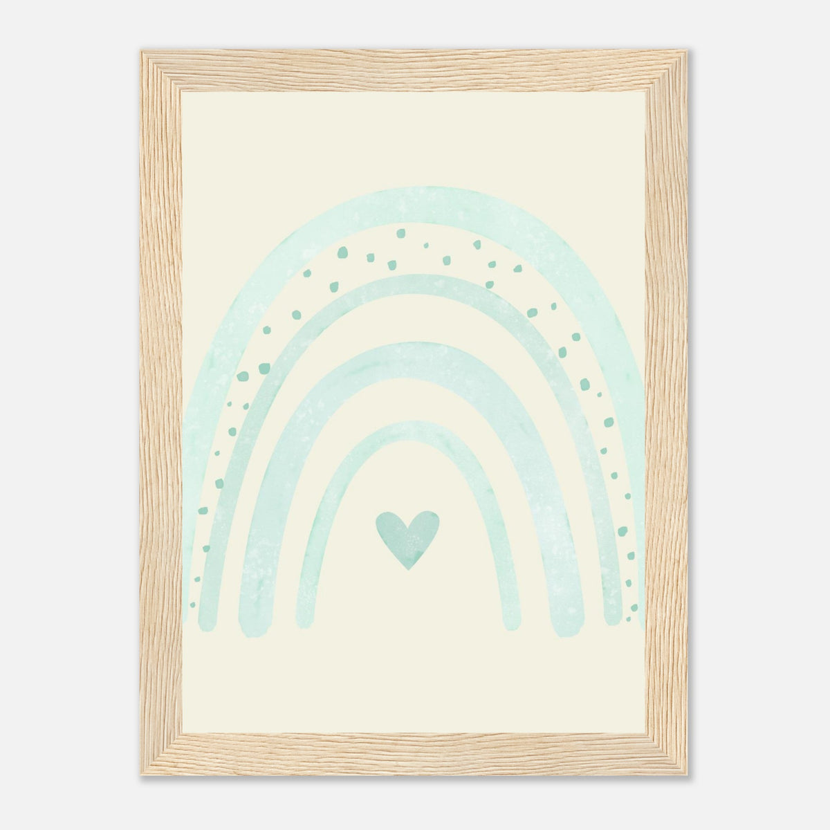 Minimalistischer Regenbogen-Kunstdruck in sanften Blautönen, Holzrahmen, 13x18 cm