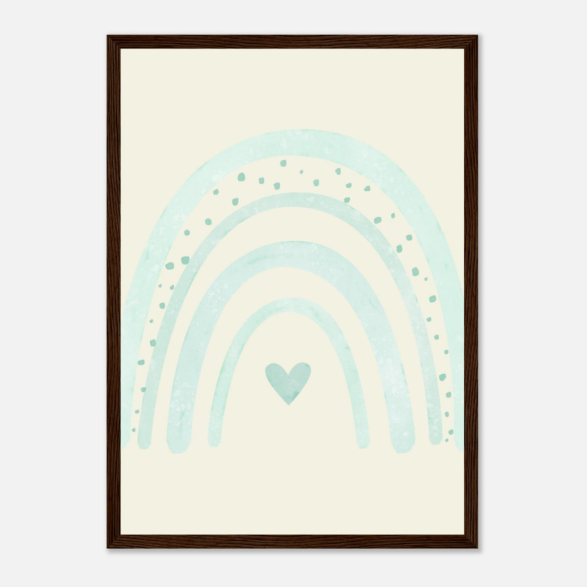 Minimalistischer Regenbogen-Kunstdruck in sanften Blautönen, dunkler Holzrahmen, A3 (29.7 x 42 cm)