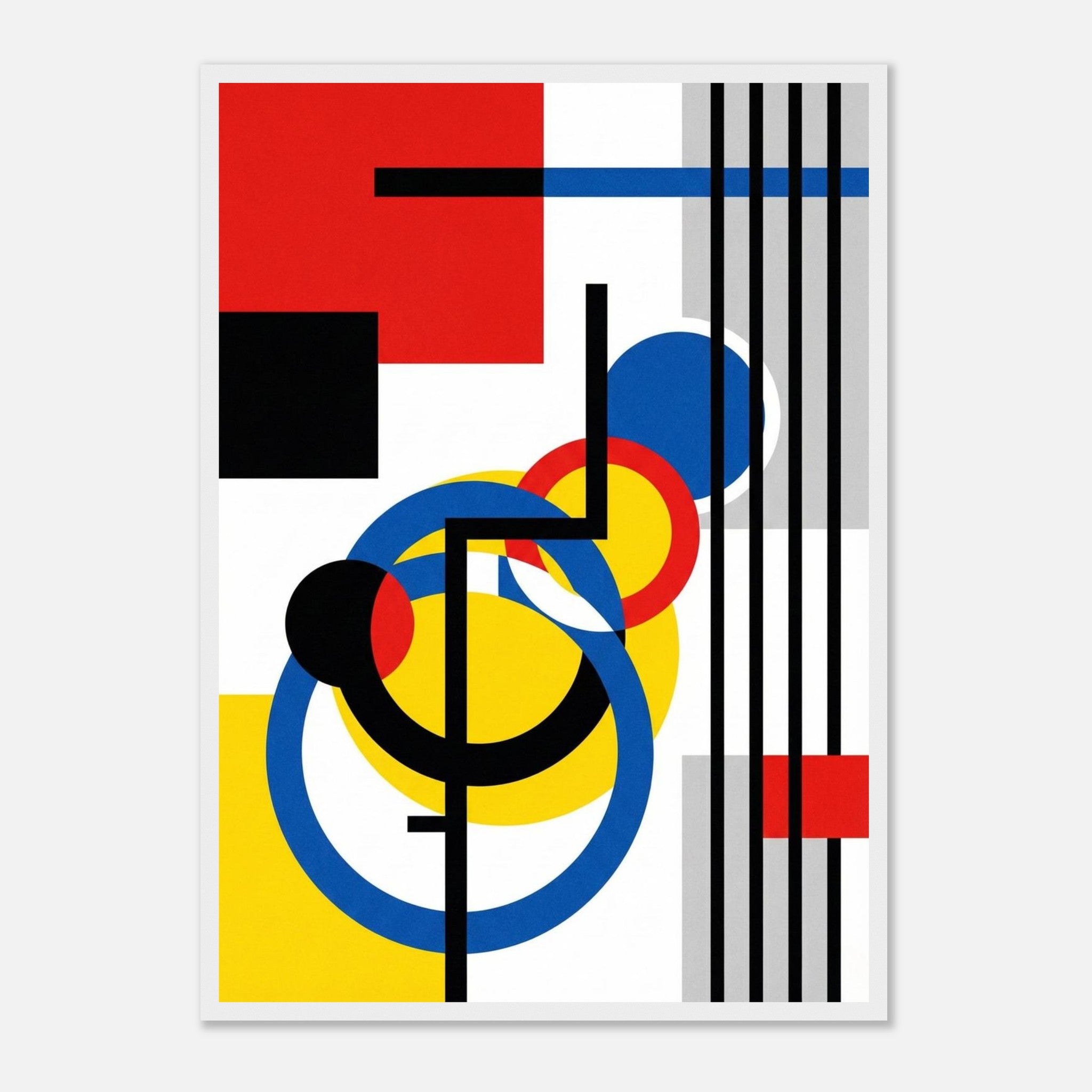 No.3 Abstrakte Geometrische Kunstdruck - Konstruktivismus & Bauhaus Stil - mit Holzrahmen