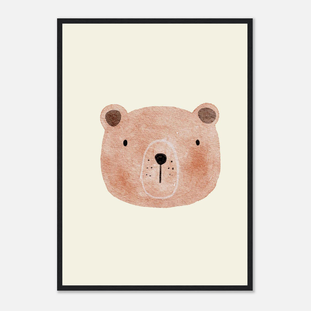 Aquarell-Bär in Braun- und Beigetönen fürs Kinderzimmer, schwarzer Rahmen, A2 (42 x 59.4 cm)