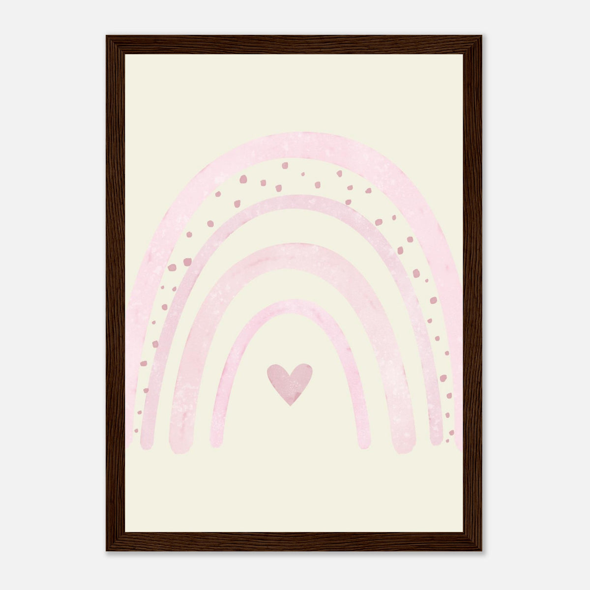 Minimalistischer Regenbogen-Kunstdruck in sanften Blautönen, dunkler Holzrahmen, 21x29.7 cm