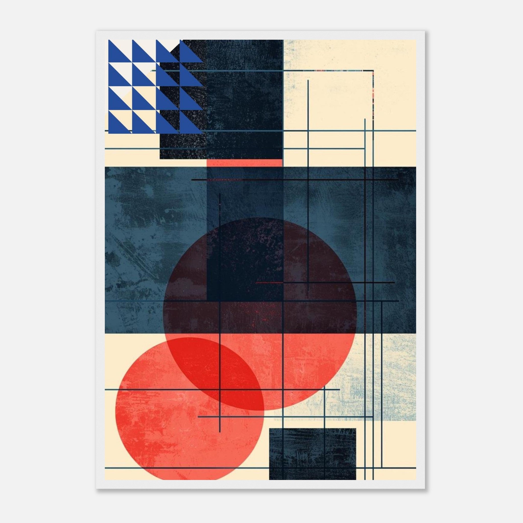 No.2 Abstrakte Geometrische Kunstdruck - Modernes Retro-Design - mit Holzrahmen