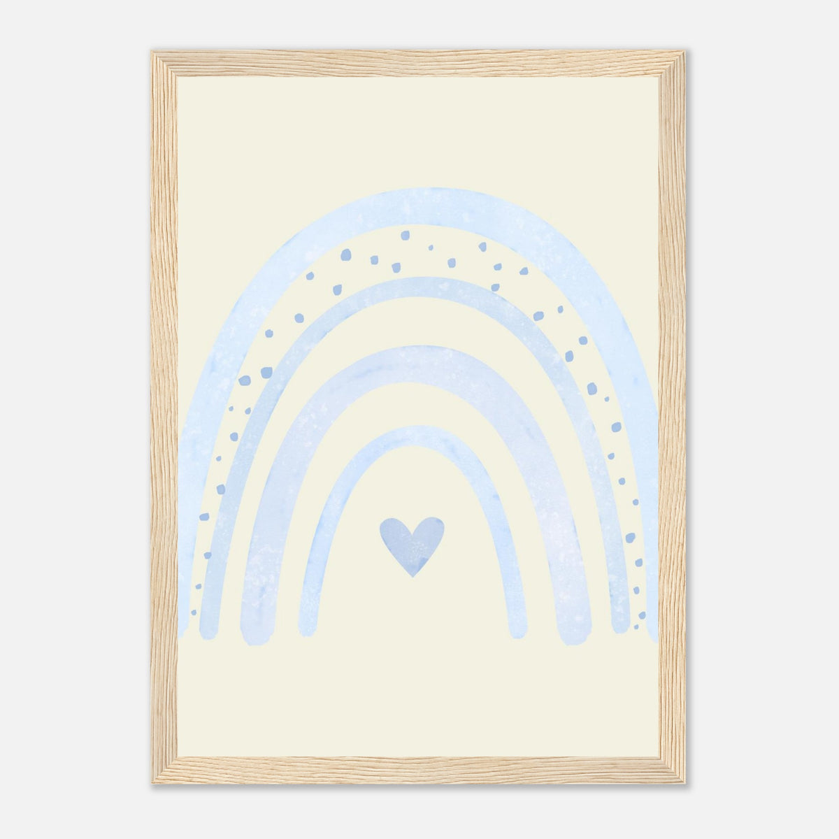 Minimalistischer Regenbogen-Kunstdruck in sanften Blautönen, Holzrahmen, 21x29.7 cm