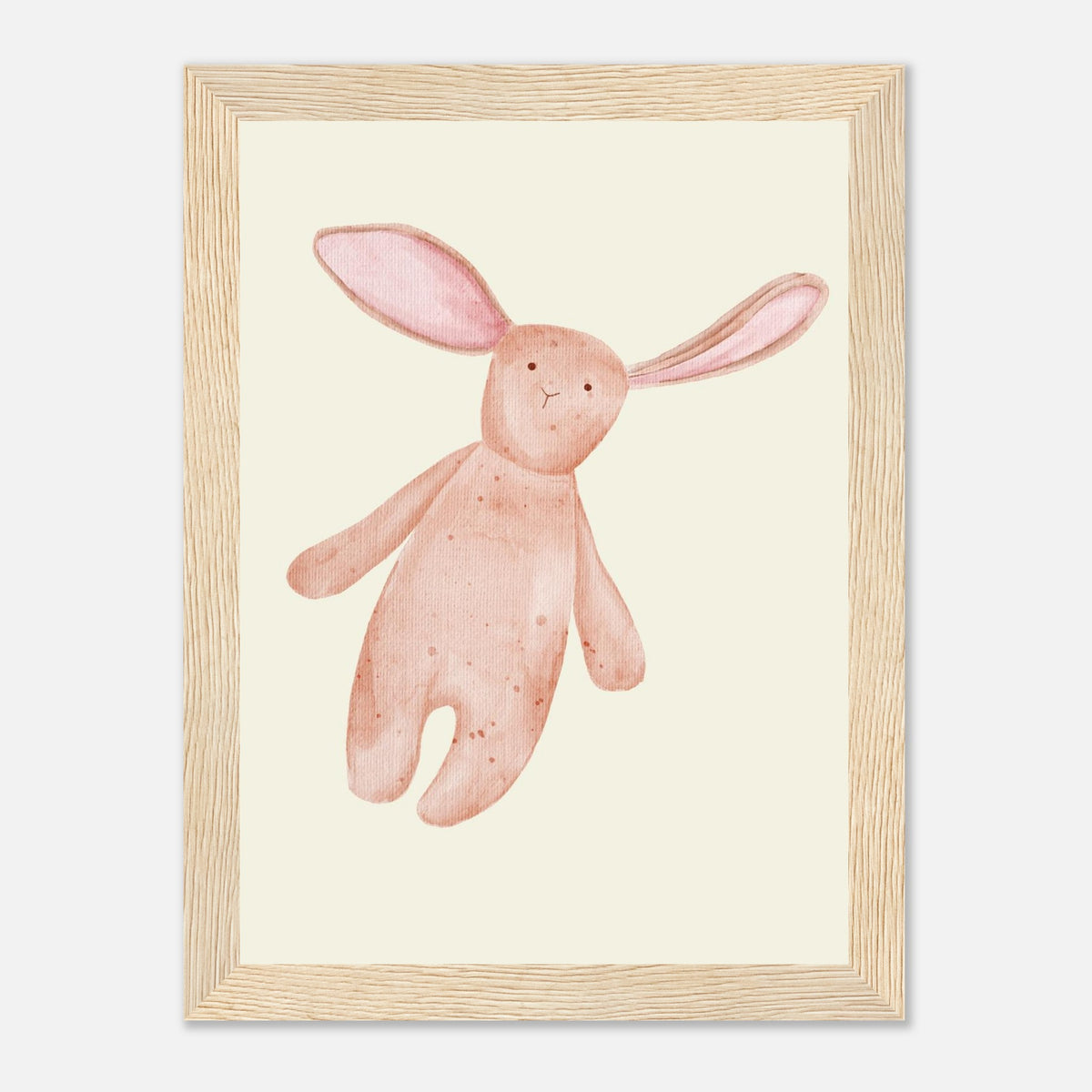 Aquarell-Hase in Dusty Pink und Terrakotta fürs Kinderzimmer, Holzrahmen, 13x18 cm