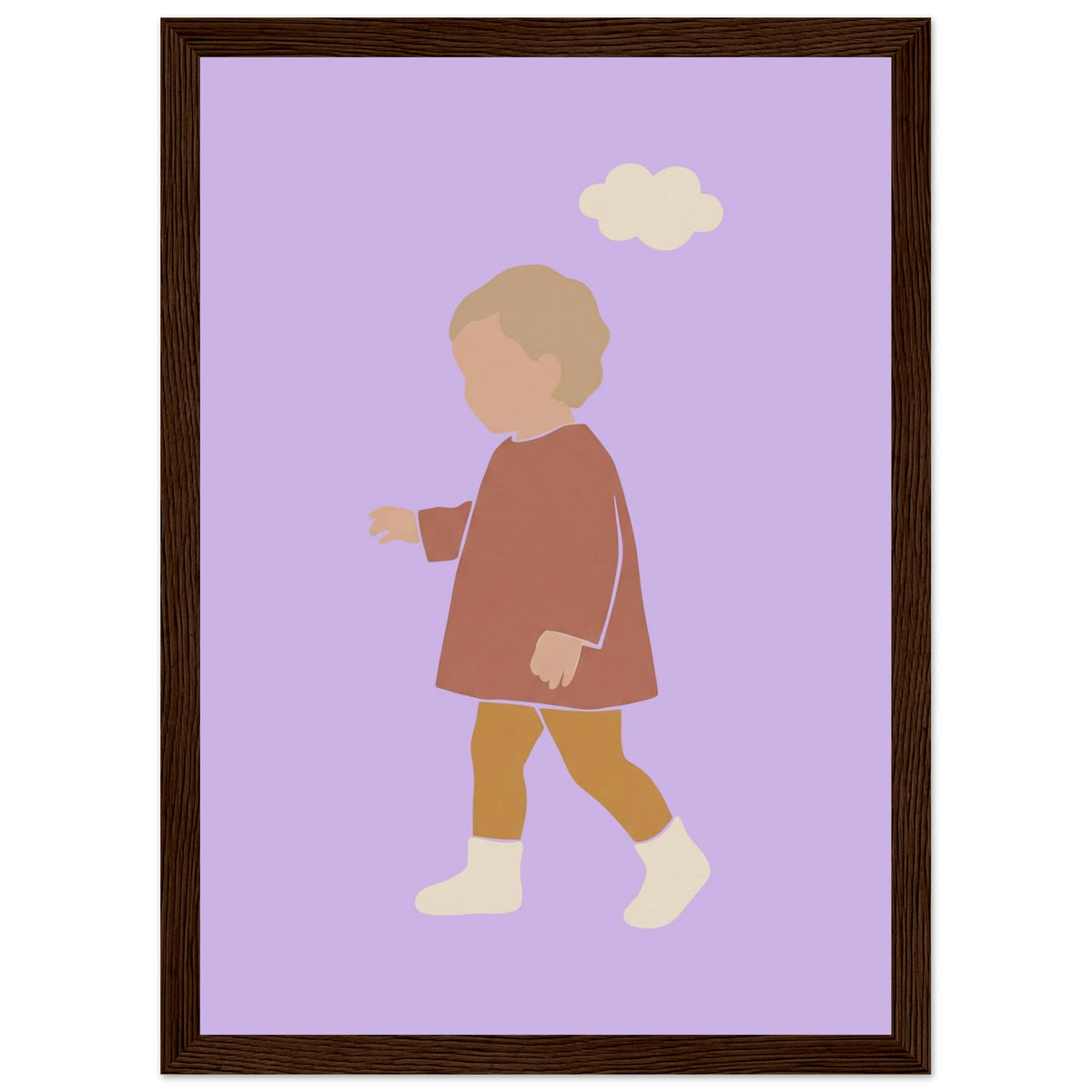 Kinderposter „Kleiner Träumer“ im minimalistischen Scandi-Look, dunkler Holzrahmen, 21x29.7 cm