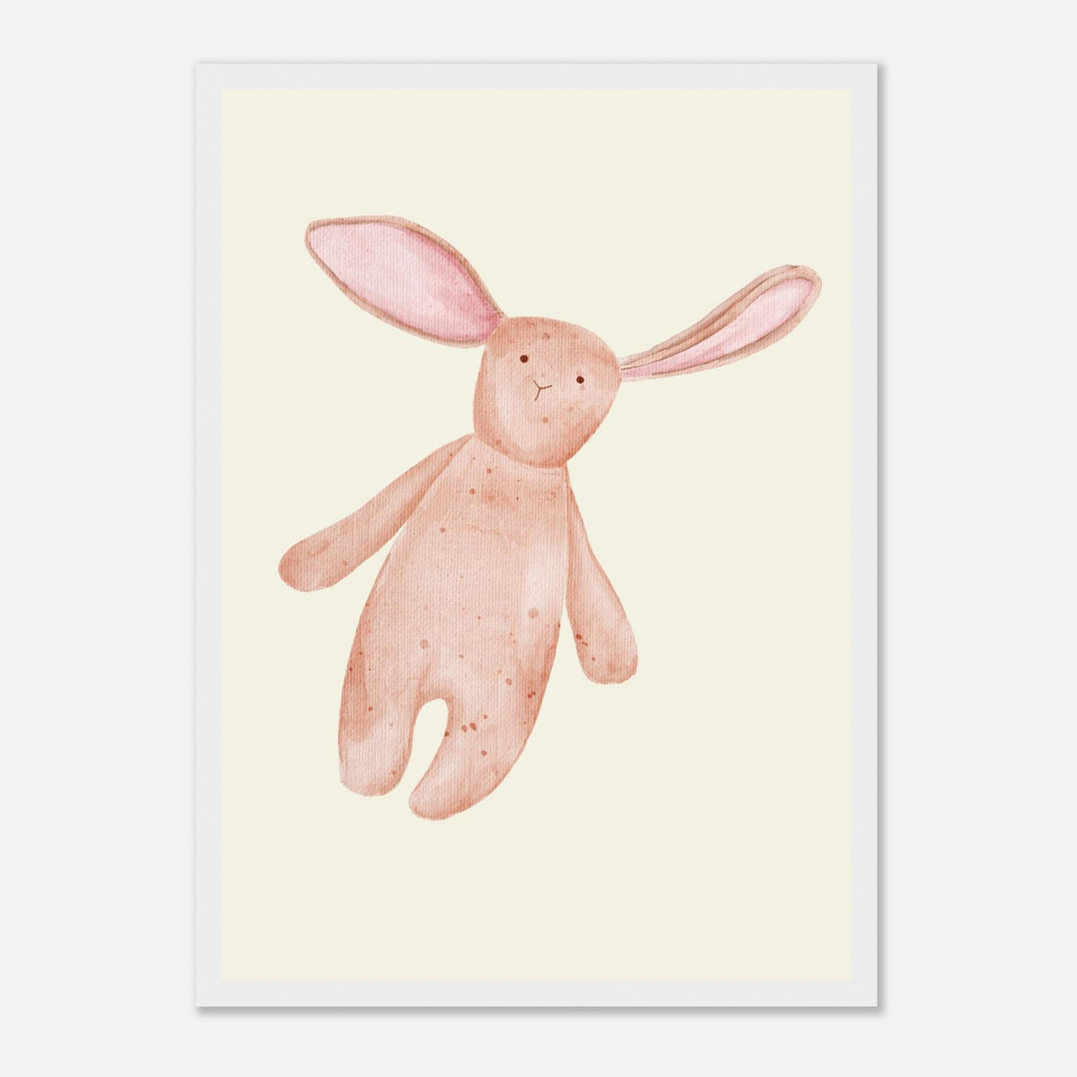 Aquarell-Hase in Dusty Pink und Terrakotta fürs Kinderzimmer, weißer Rahmen, A3 (29.7 x 42 cm)