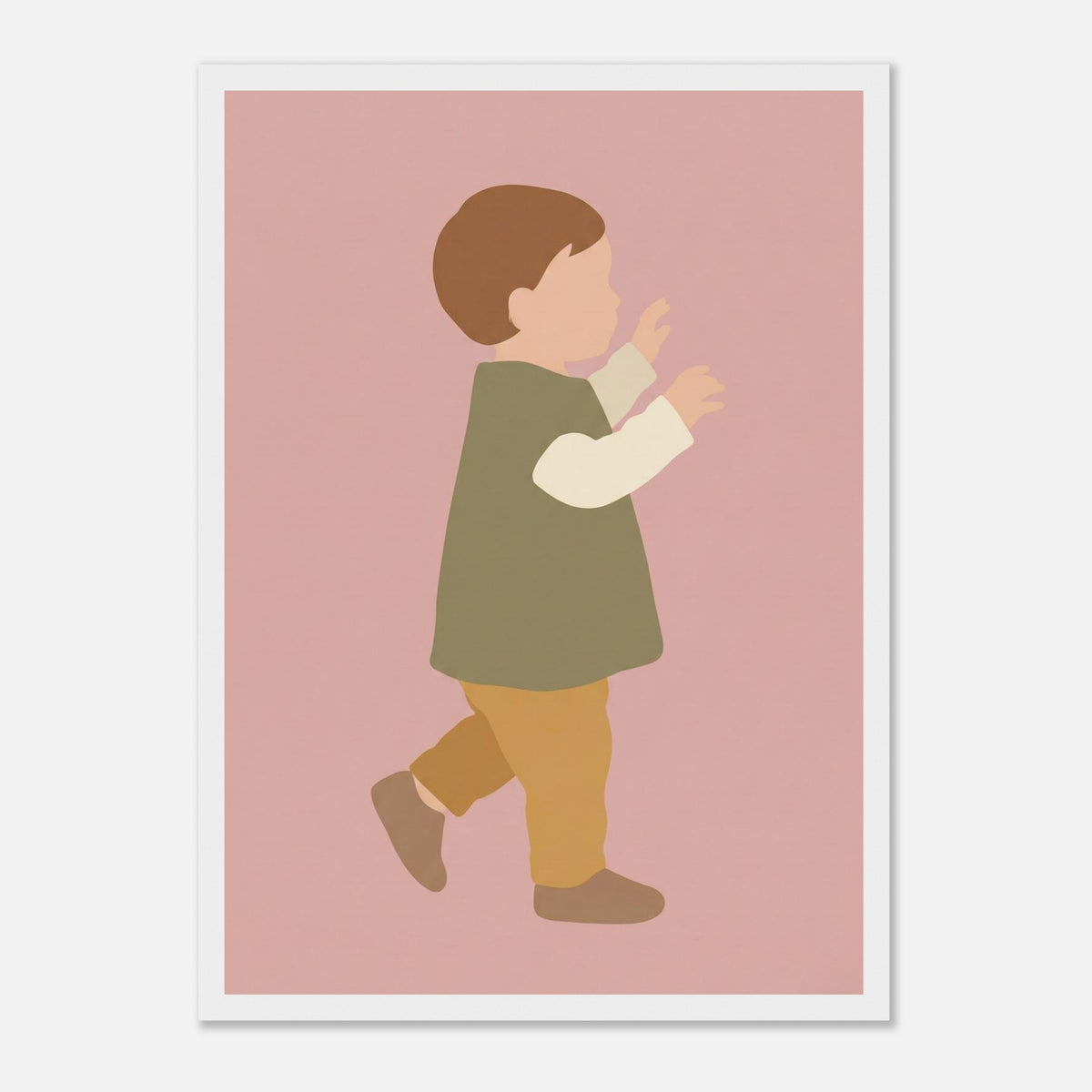 Kinderposter „Erste Schritte“: Kleinkind in Scandi-Erdtönen, weißer Rahmen, A3 (29.7 x 42 cm)