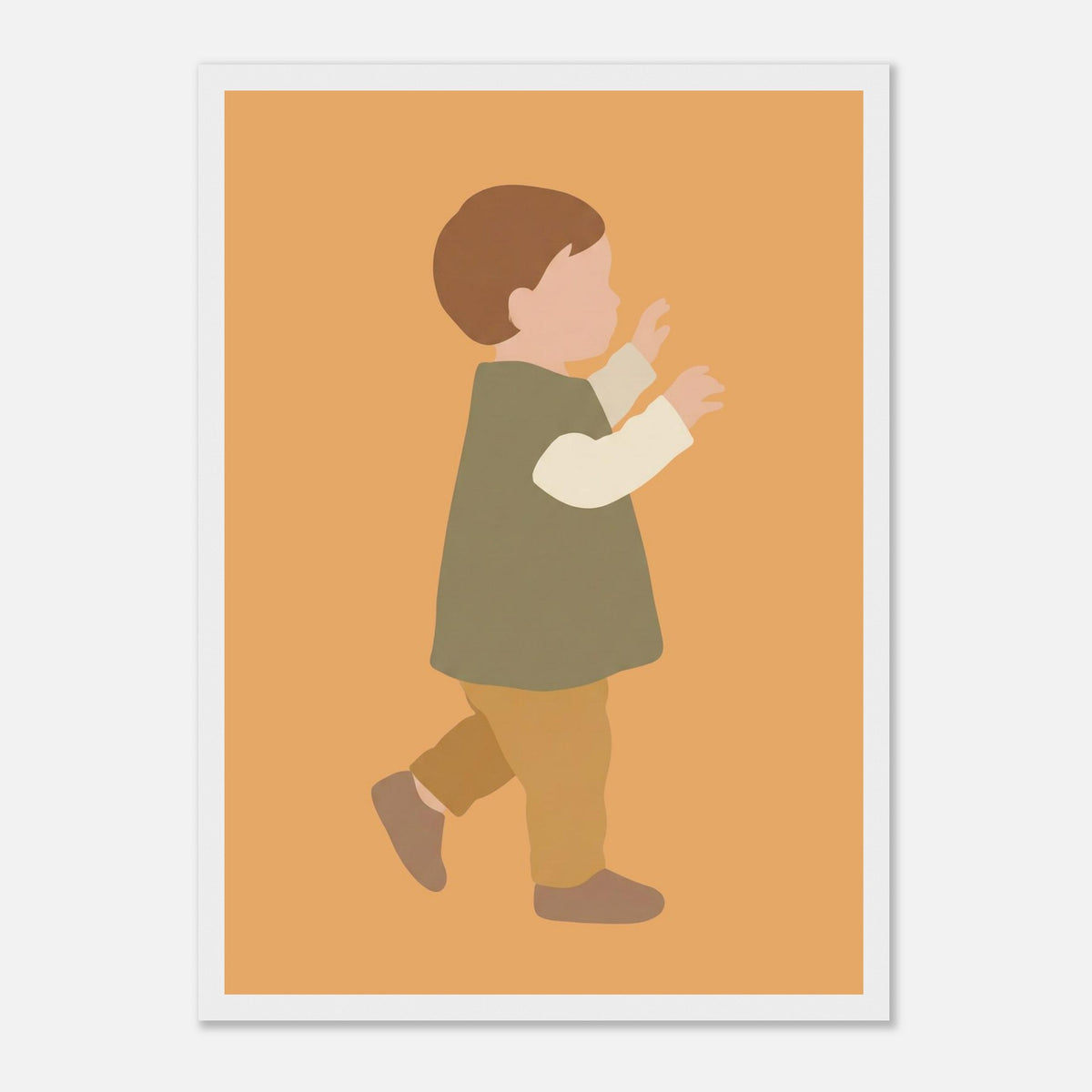 Kinderposter „Erste Schritte“: Kleinkind in Scandi-Erdtönen, weißer Rahmen, A3 (29.7 x 42 cm)
