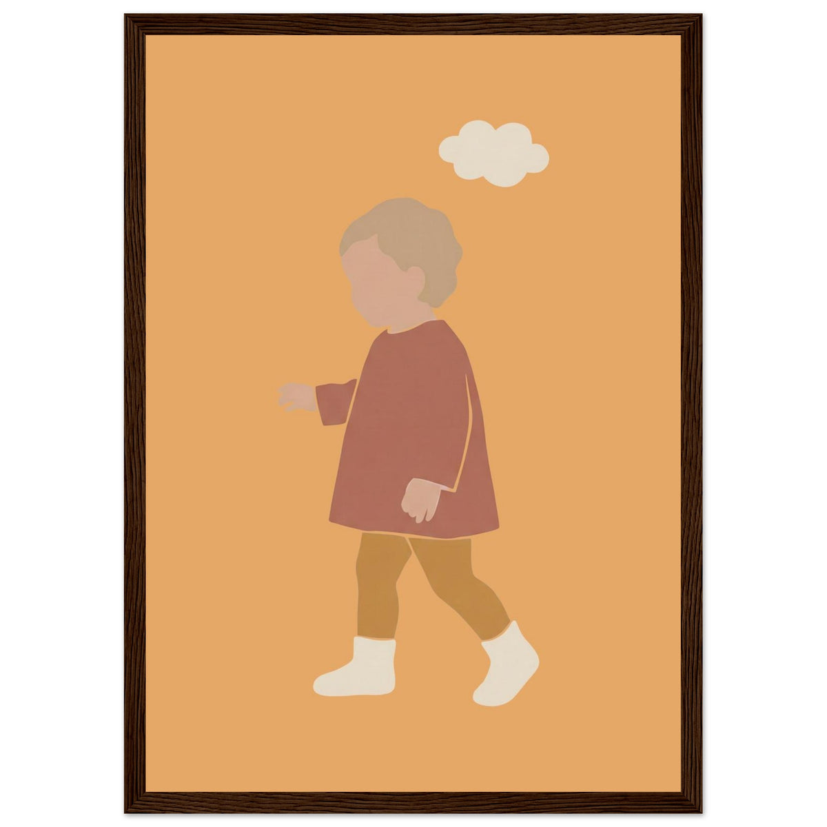 Kinderposter „Kleiner Träumer“ im minimalistischen Scandi-Look, dunkler Holzrahmen, A3 (29.7 x 42 cm)