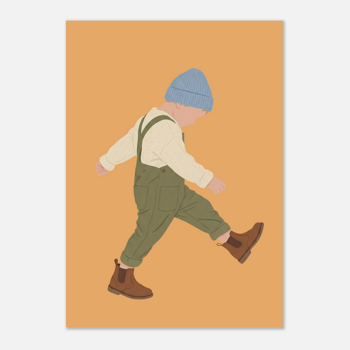 Kinderposter „Der Sturrkopf“: Kleinkind in Erdtönen auf blauem Hintergrund, A3 (29.7 x 42 cm)