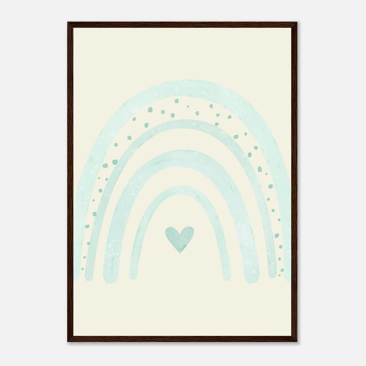 Minimalistischer Regenbogen-Kunstdruck in sanften Blautönen, dunkler Holzrahmen, A2 (42 x 59.4 cm)