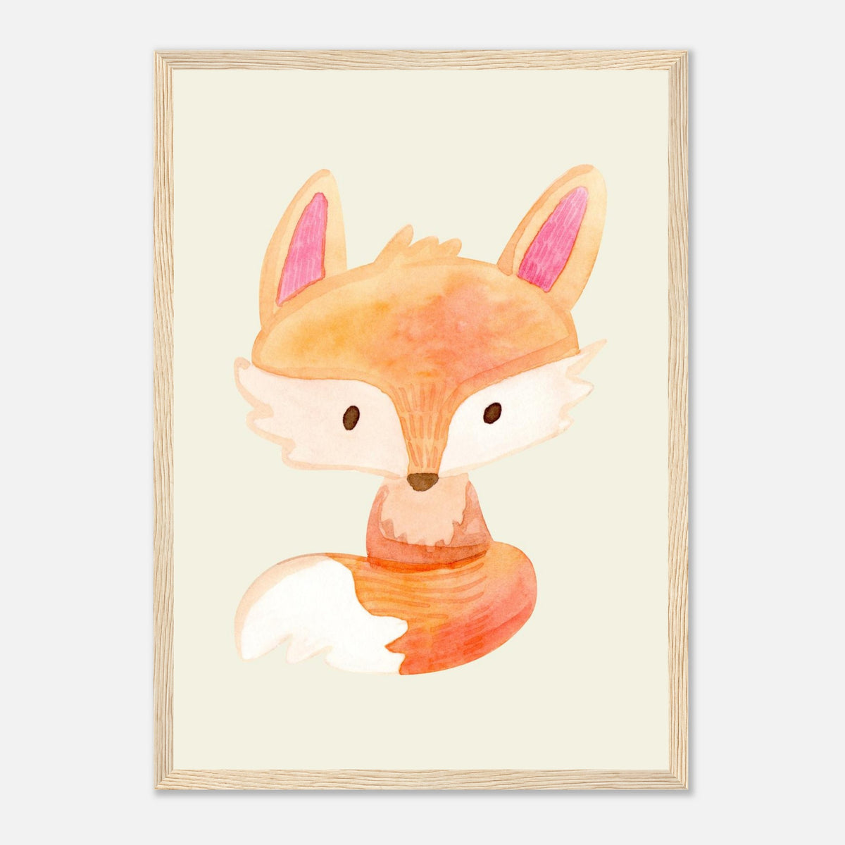 Aquarell-Fuchs in Orange und Pfirsich fürs Kinderzimmer, Holzrahmen, A3 (29.7 x 42 cm)