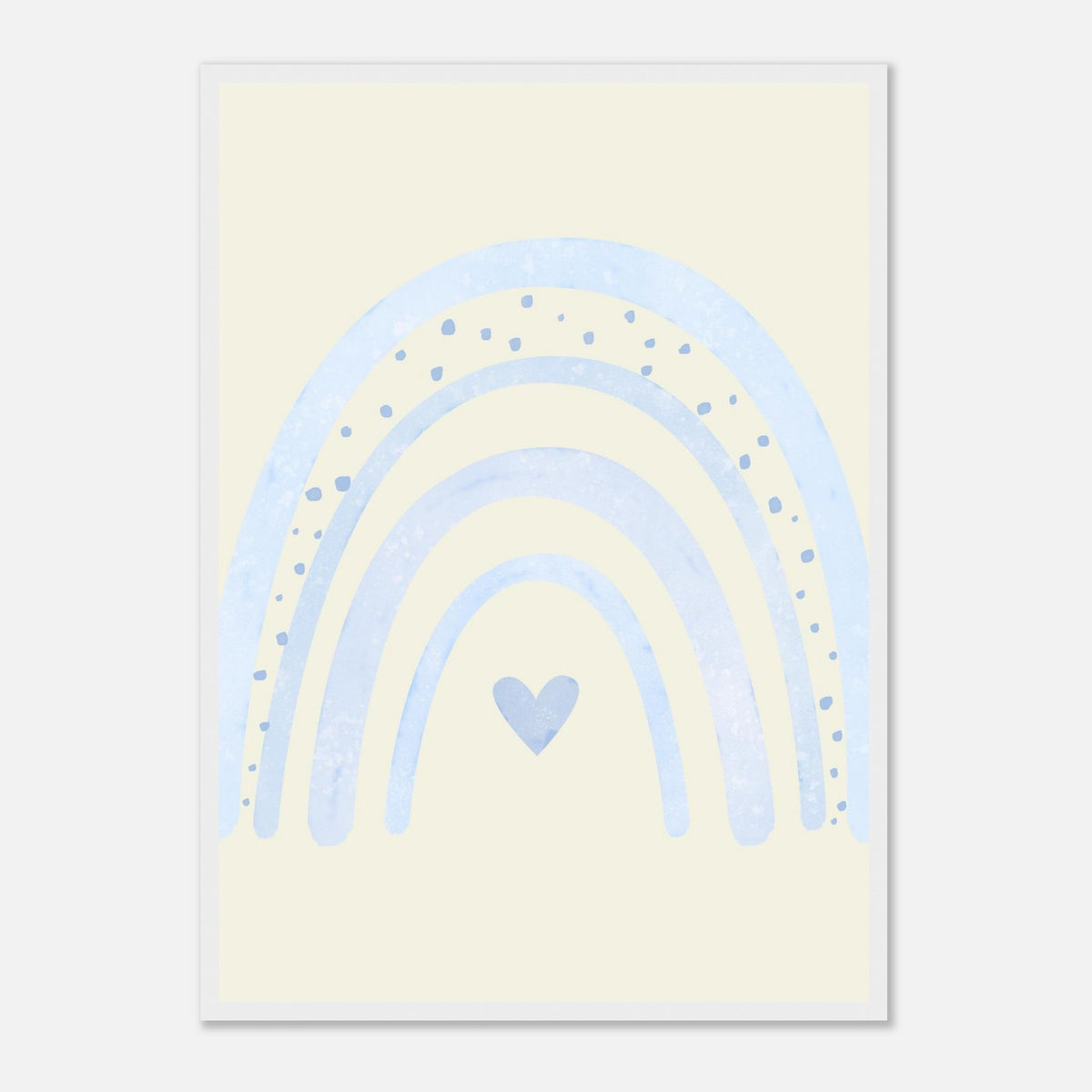 Minimalistischer Regenbogen-Kunstdruck in sanften Blautönen, weißer Rahmen, A2 (42 x 59.4 cm)