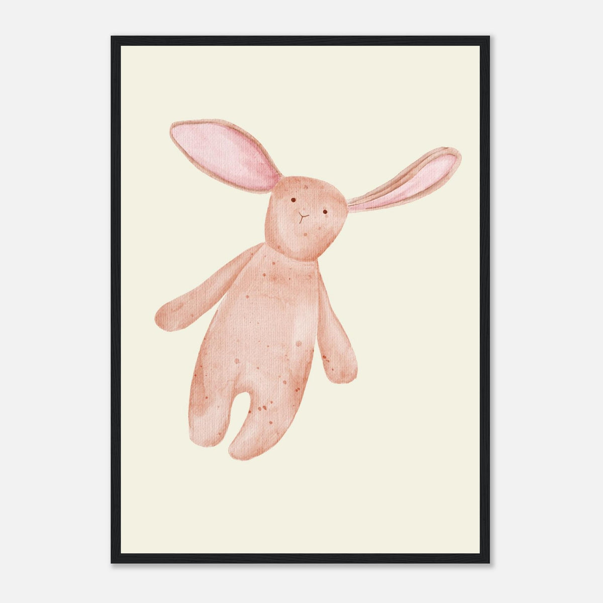 Aquarell-Hase in Dusty Pink und Terrakotta fürs Kinderzimmer, schwarzer Rahmen, A2 (42 x 59.4 cm)