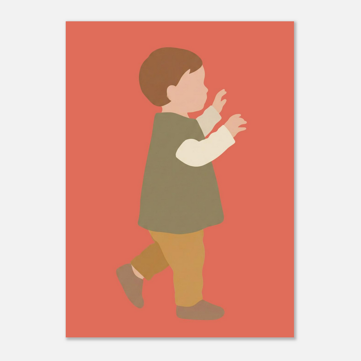 Kinderposter „Erste Schritte“: Kleinkind in Scandi-Erdtönen, 13x18 cm