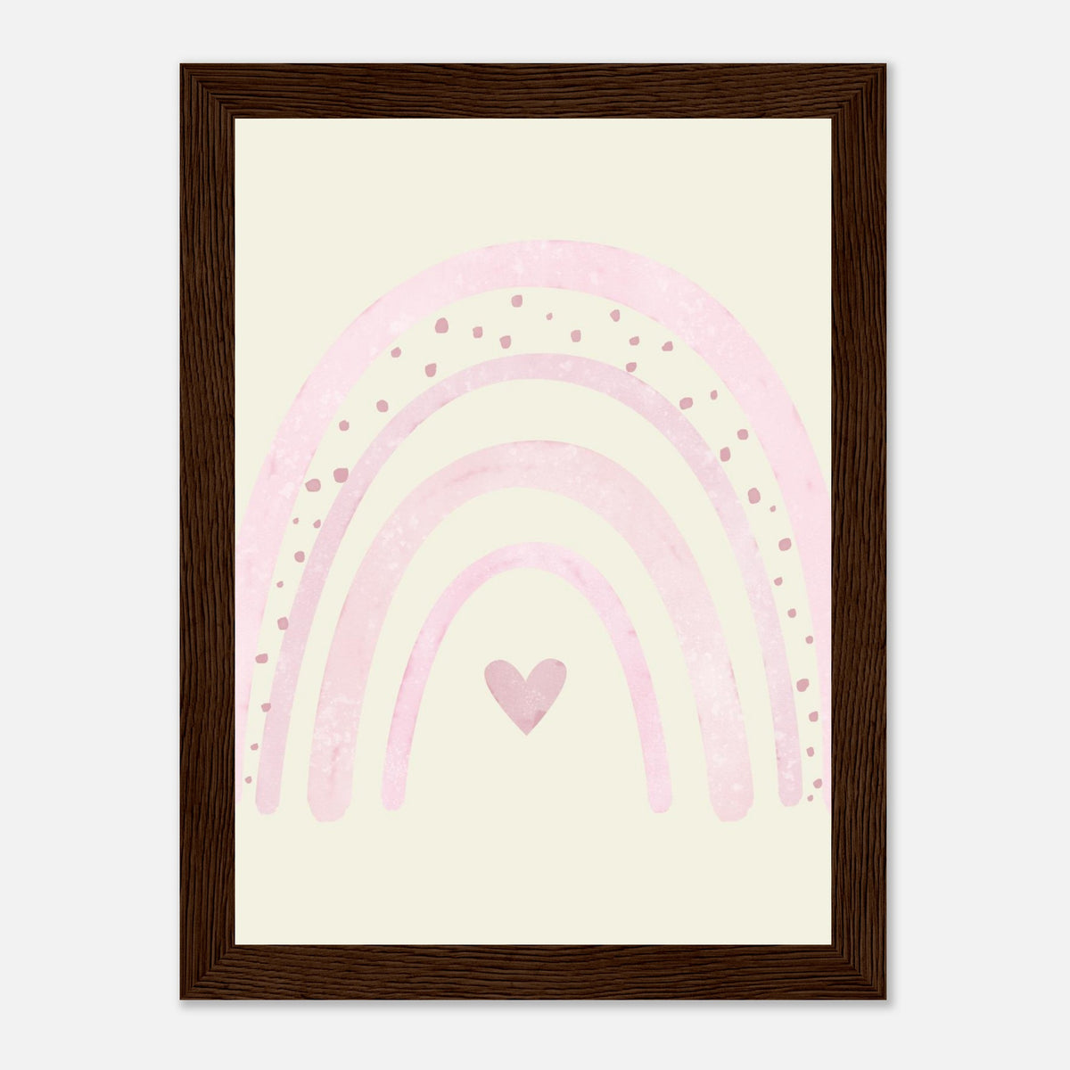 Minimalistischer Regenbogen-Kunstdruck in sanften Blautönen, dunkler Holzrahmen, 13x18 cm