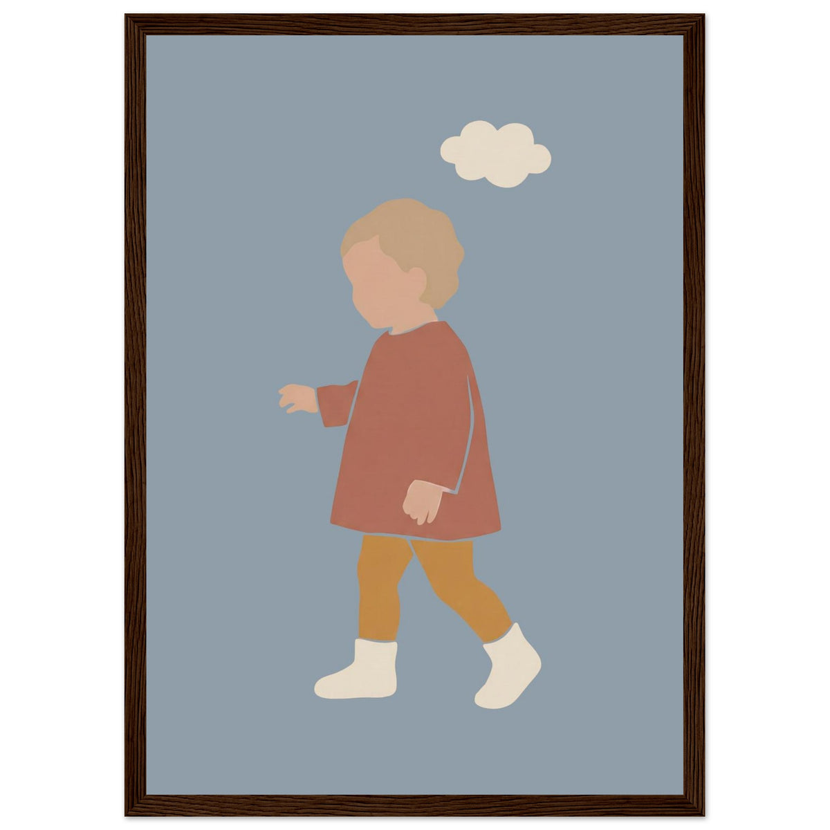 Kinderposter „Kleiner Träumer“ im minimalistischen Scandi-Look, dunkler Holzrahmen, A3 (29.7 x 42 cm)