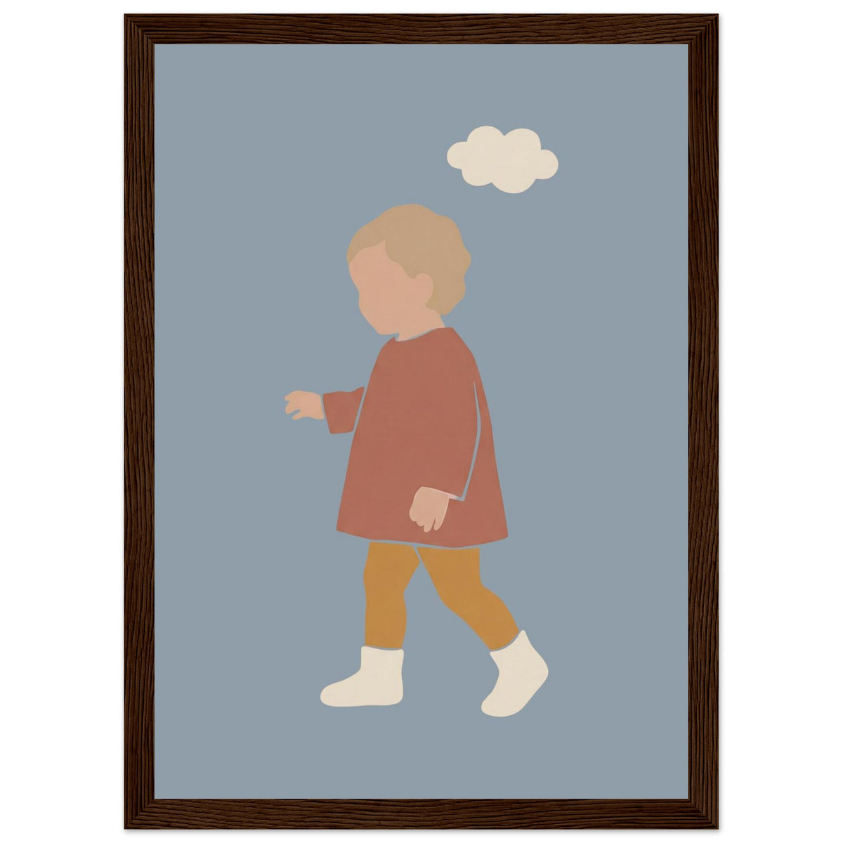 Kinderposter „Kleiner Träumer“ im minimalistischen Scandi-Look, dunkler Holzrahmen, 21x29.7 cm