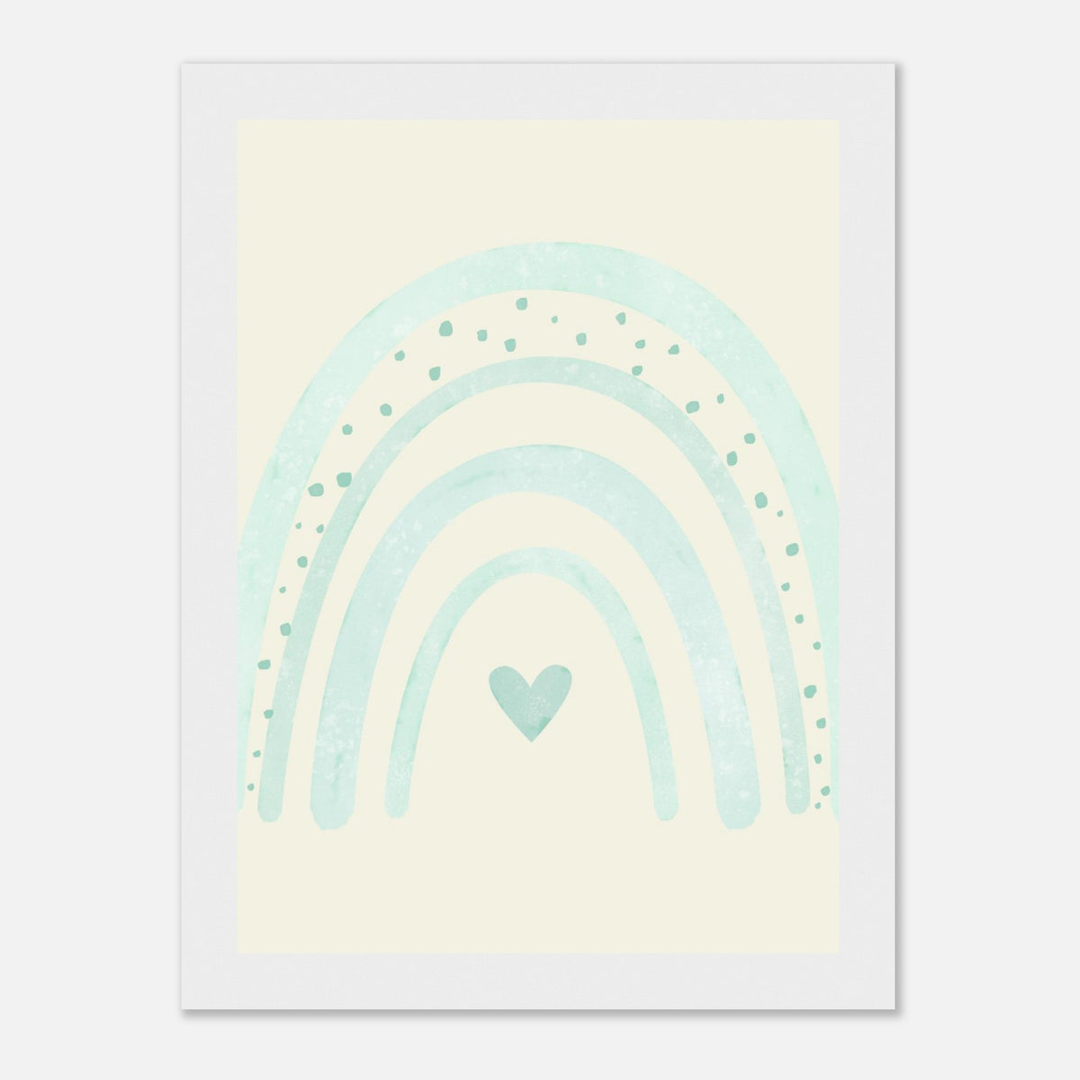 Minimalistischer Regenbogen-Kunstdruck in sanften Blautönen, weißer Rahmen, 13x18 cm