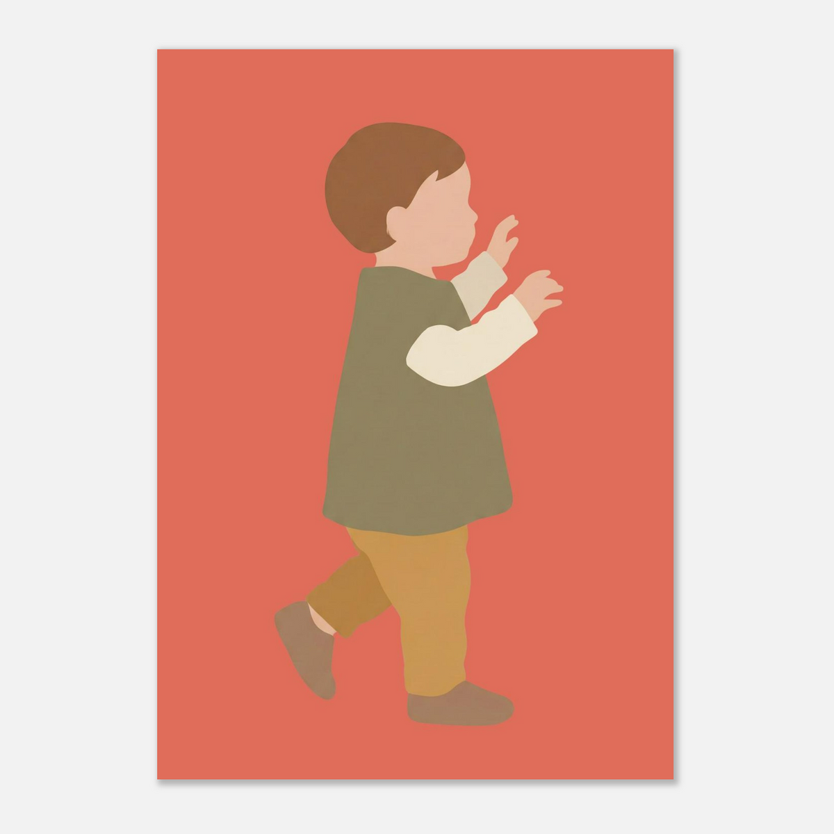 Kinderposter „Erste Schritte“: Kleinkind in Scandi-Erdtönen, 21x29.7 cm