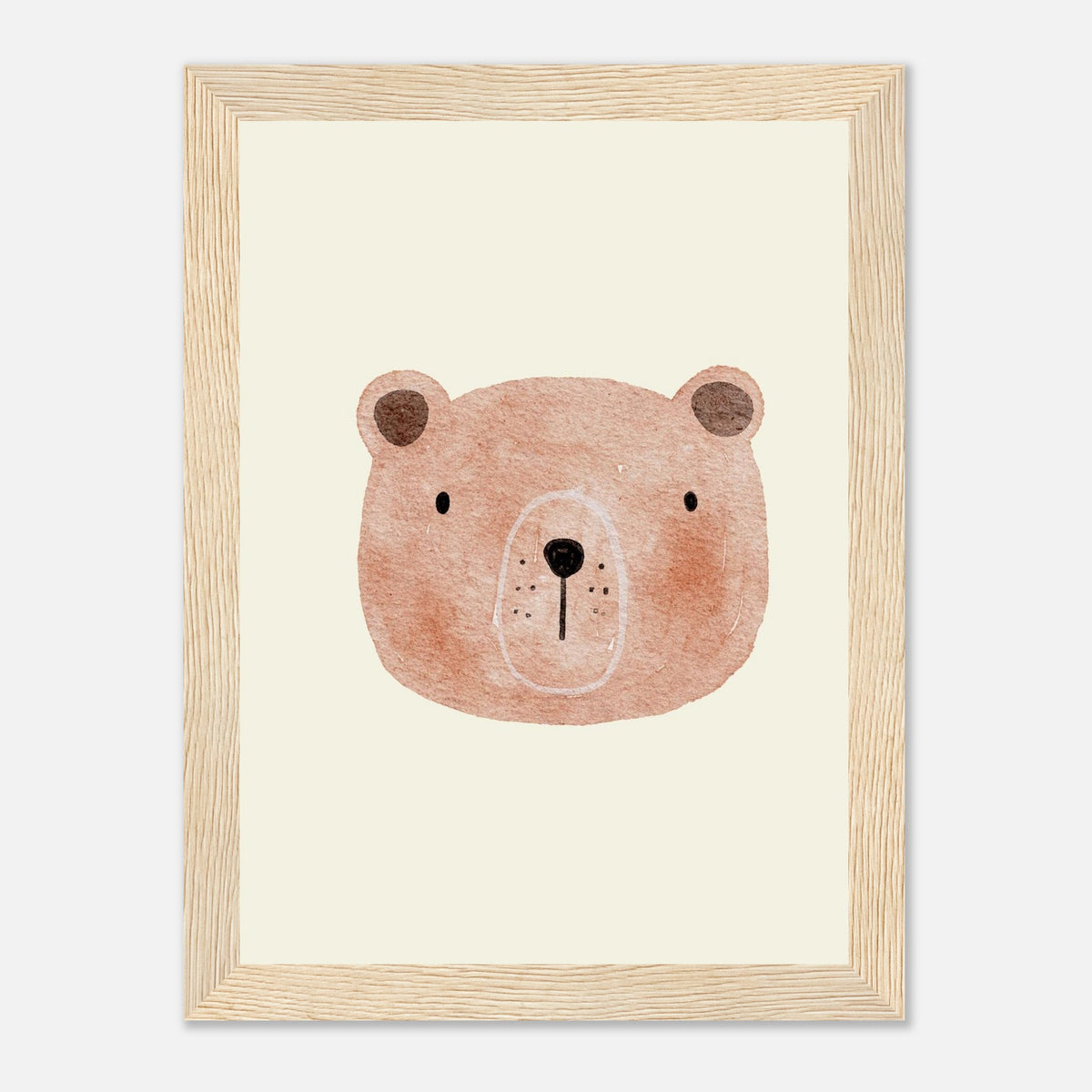 Aquarell-Bär in Braun- und Beigetönen fürs Kinderzimmer, Holzrahmen, 13x18 cm