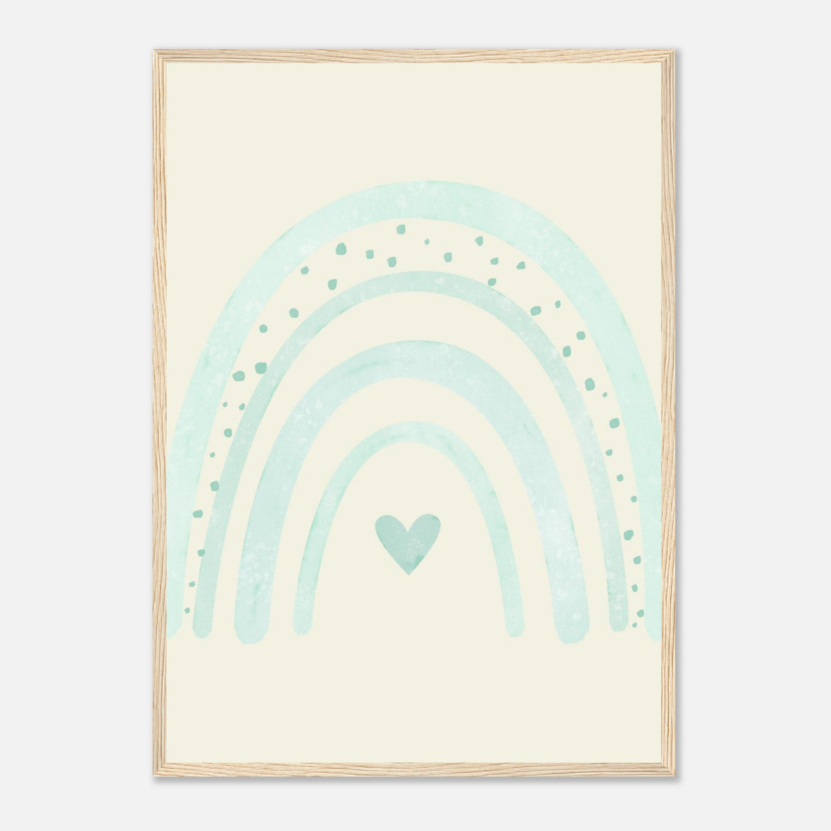 Minimalistischer Regenbogen-Kunstdruck in sanften Blautönen, Holzrahmen, A2 (42 x 59.4 cm)