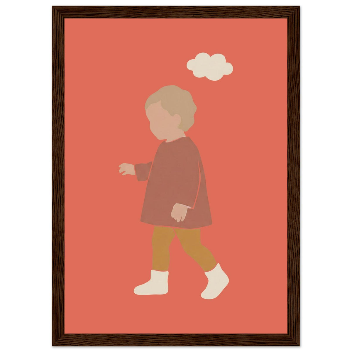 Kinderposter „Kleiner Träumer“ im minimalistischen Scandi-Look, dunkler Holzrahmen, 21x29.7 cm