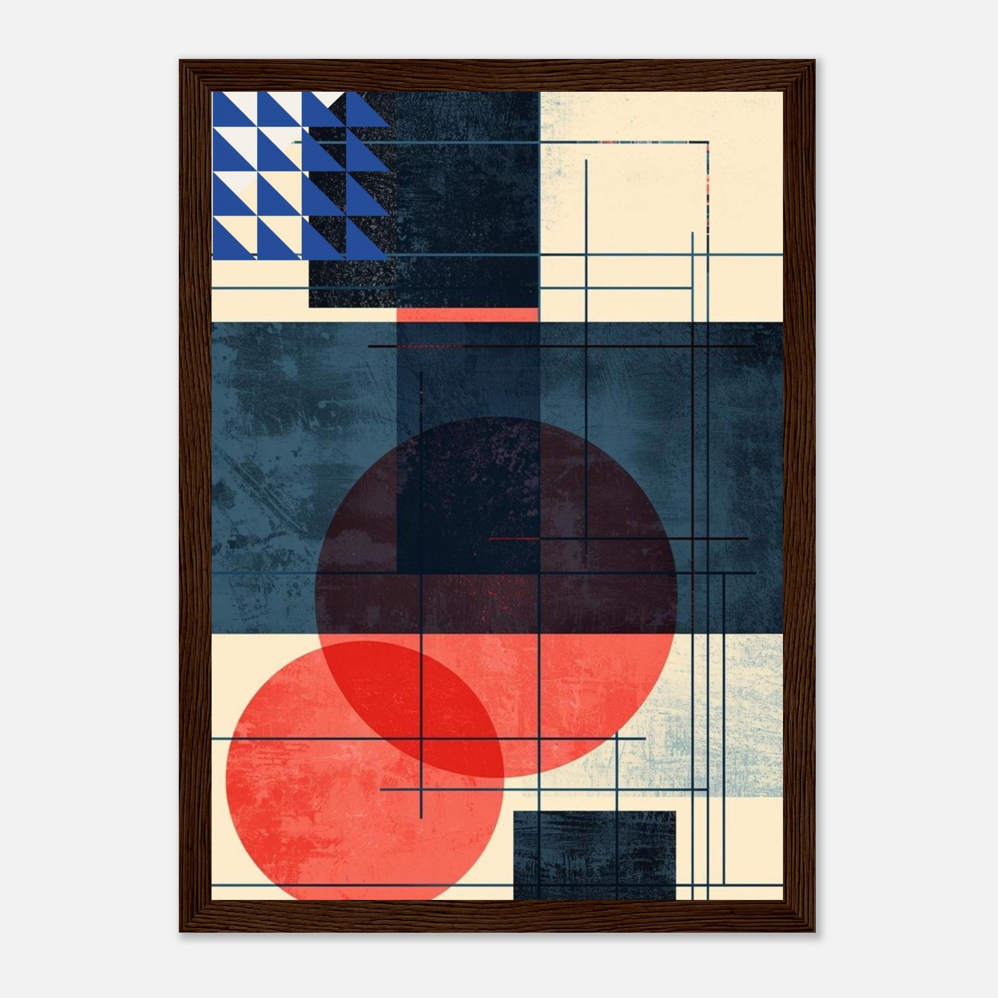 No.2 Abstrakte Geometrische Kunstdruck - Modernes Retro-Design - mit Holzrahmen