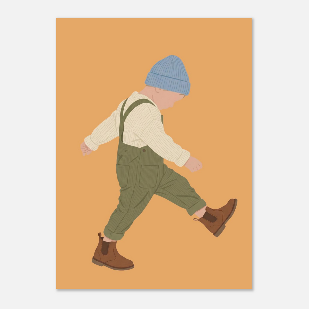 Kinderposter „Der Sturrkopf“: Kleinkind in Erdtönen auf blauem Hintergrund, 13x18 cm