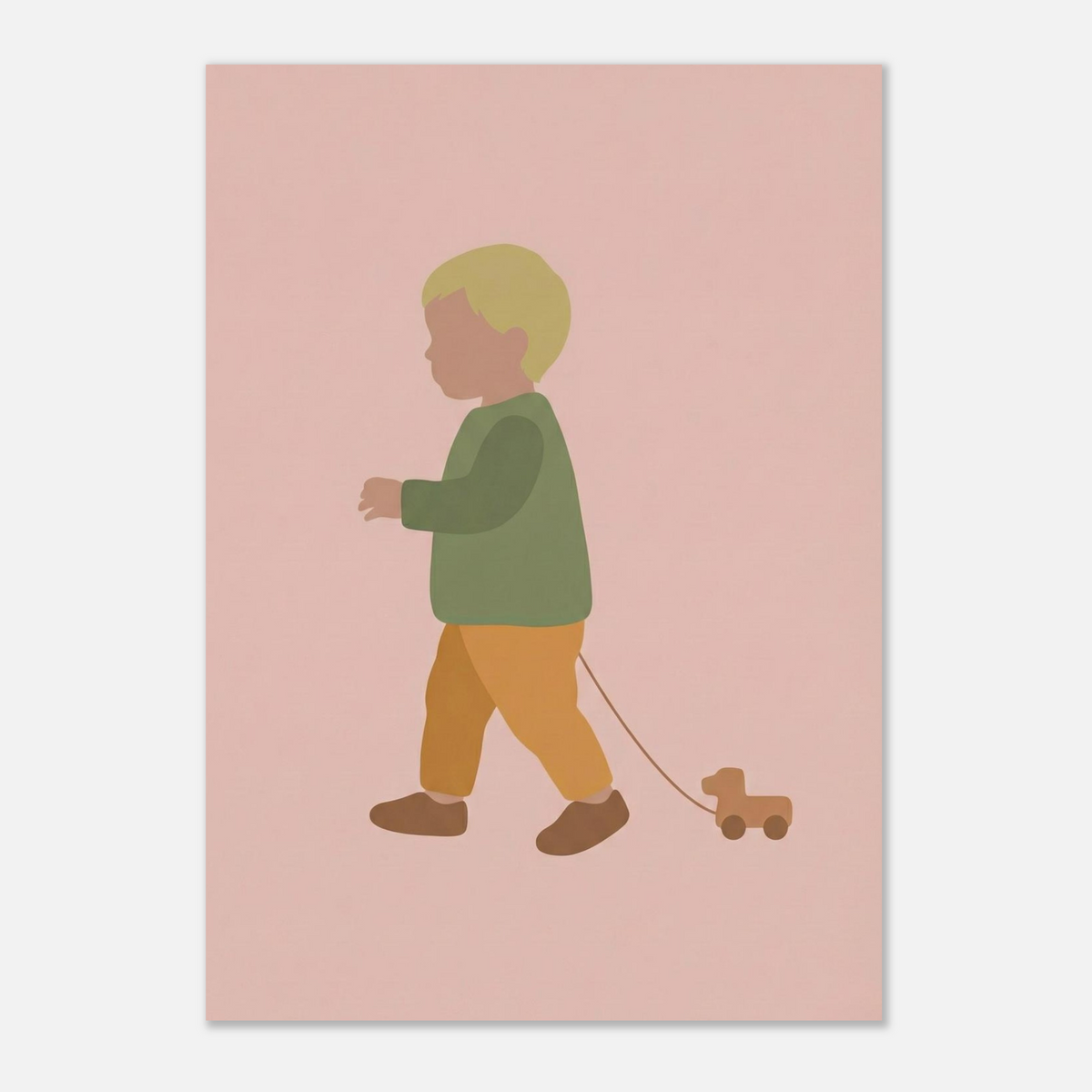 Kunstdruck „Der kleine Weggefährte“: kleiner Junge in Erd- und Olivgrüntönen, 21x29.7 cm