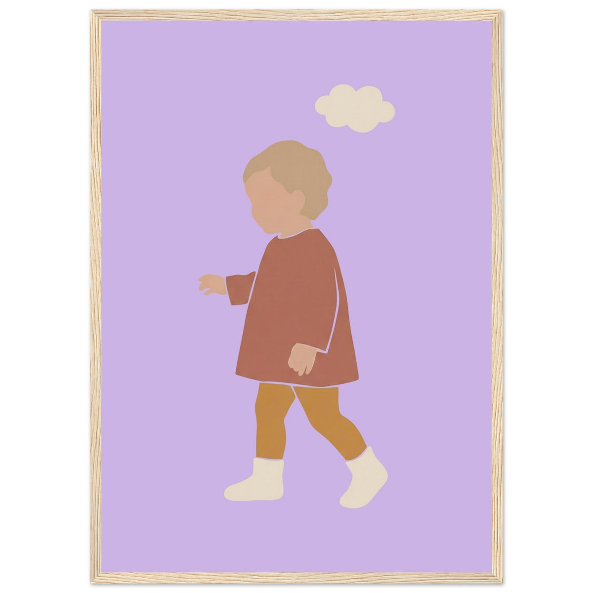 Kinderposter „Kleiner Träumer“ im minimalistischen Scandi-Look, Holzrahmen, A2 (42 x 59.4 cm)
