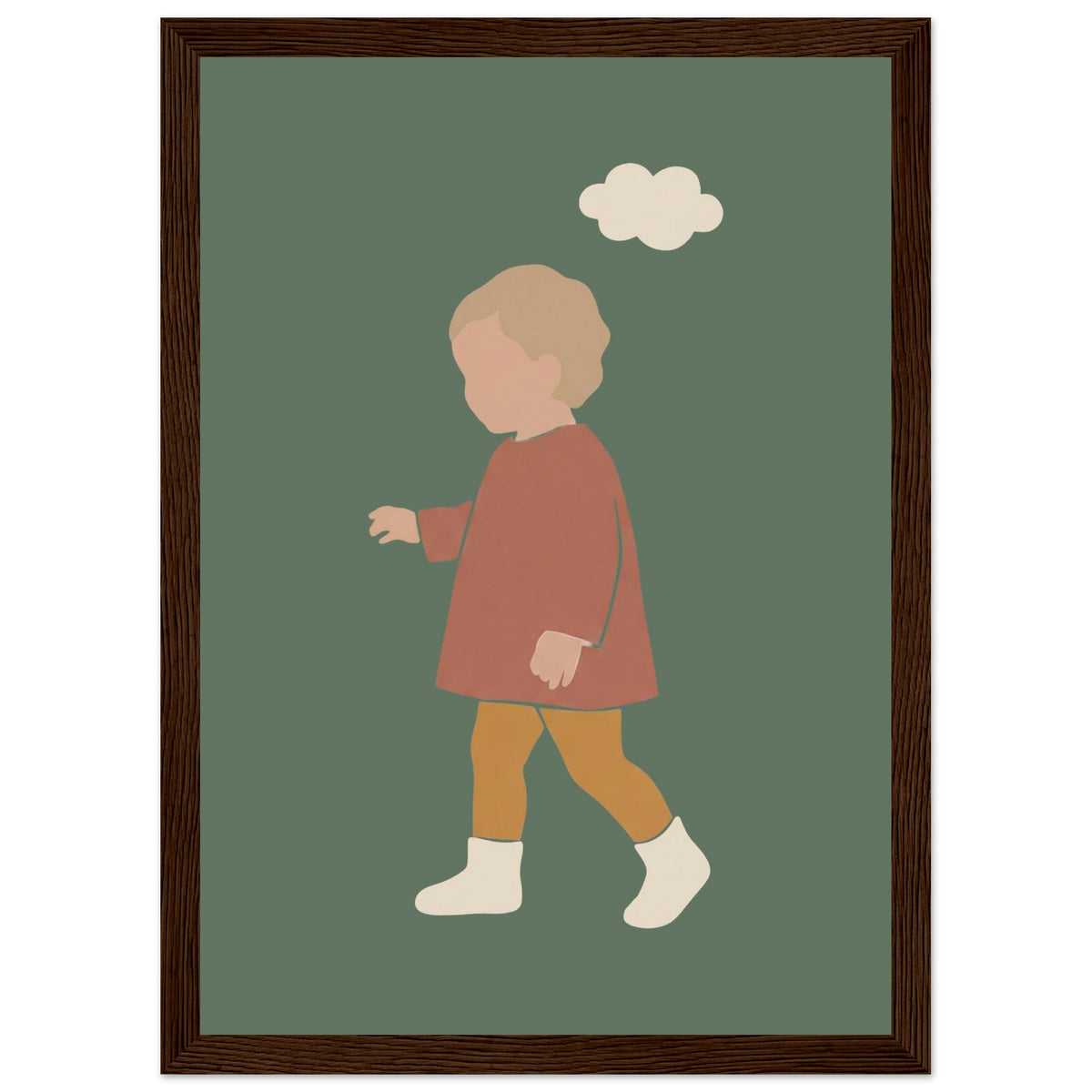 Kinderposter „Kleiner Träumer“ im minimalistischen Scandi-Look, dunkler Holzrahmen, 21x29.7 cm