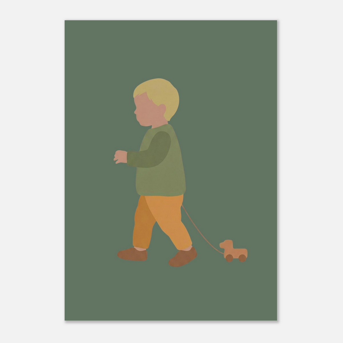 Kunstdruck „Der kleine Weggefährte“: kleiner Junge in Erd- und Olivgrüntönen, A2 (42 x 59.4 cm)