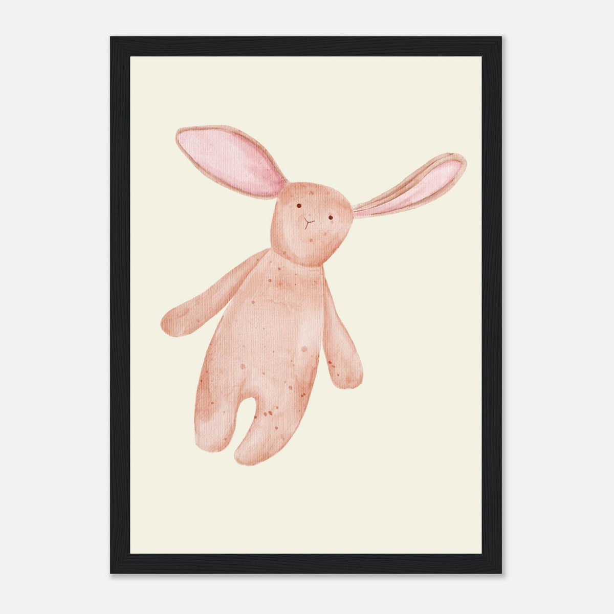 Aquarell-Hase in Dusty Pink und Terrakotta fürs Kinderzimmer, schwarzer Rahmen, 21x29.7 cm