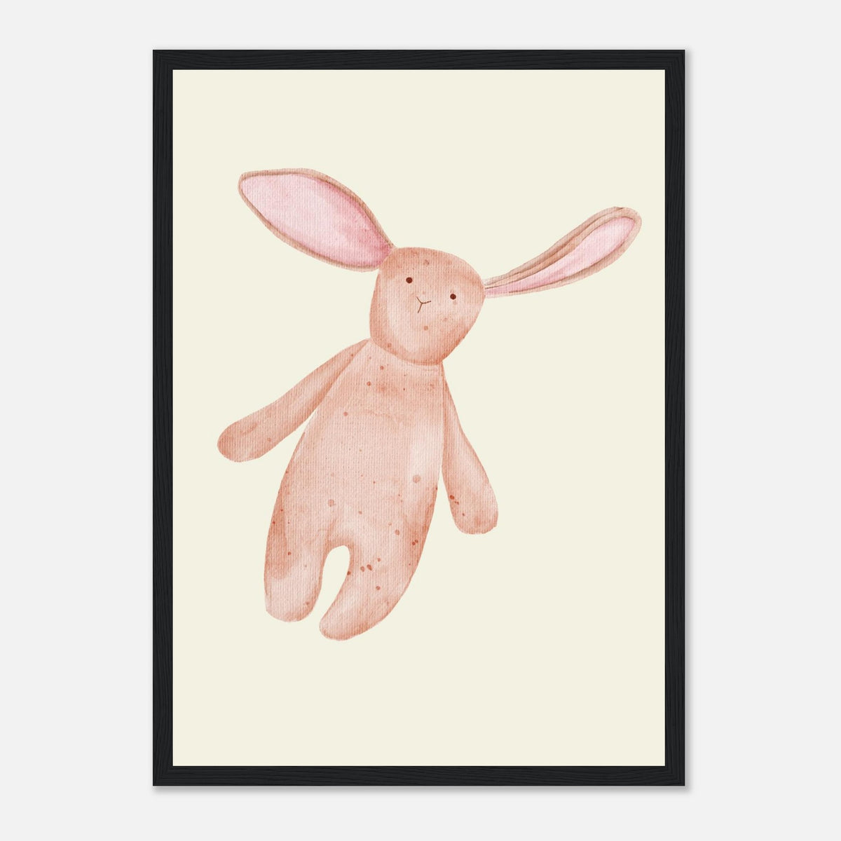Aquarell-Hase in Dusty Pink und Terrakotta fürs Kinderzimmer, schwarzer Rahmen, A3 (29.7 x 42 cm)